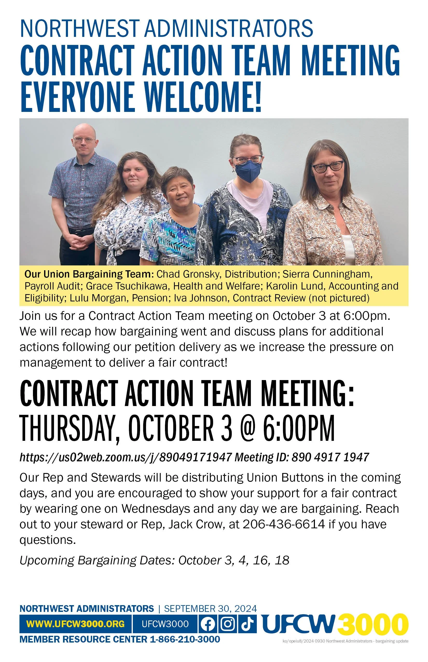 Northwest Administrators Contract Action Team Meeting Everyone Welcome!