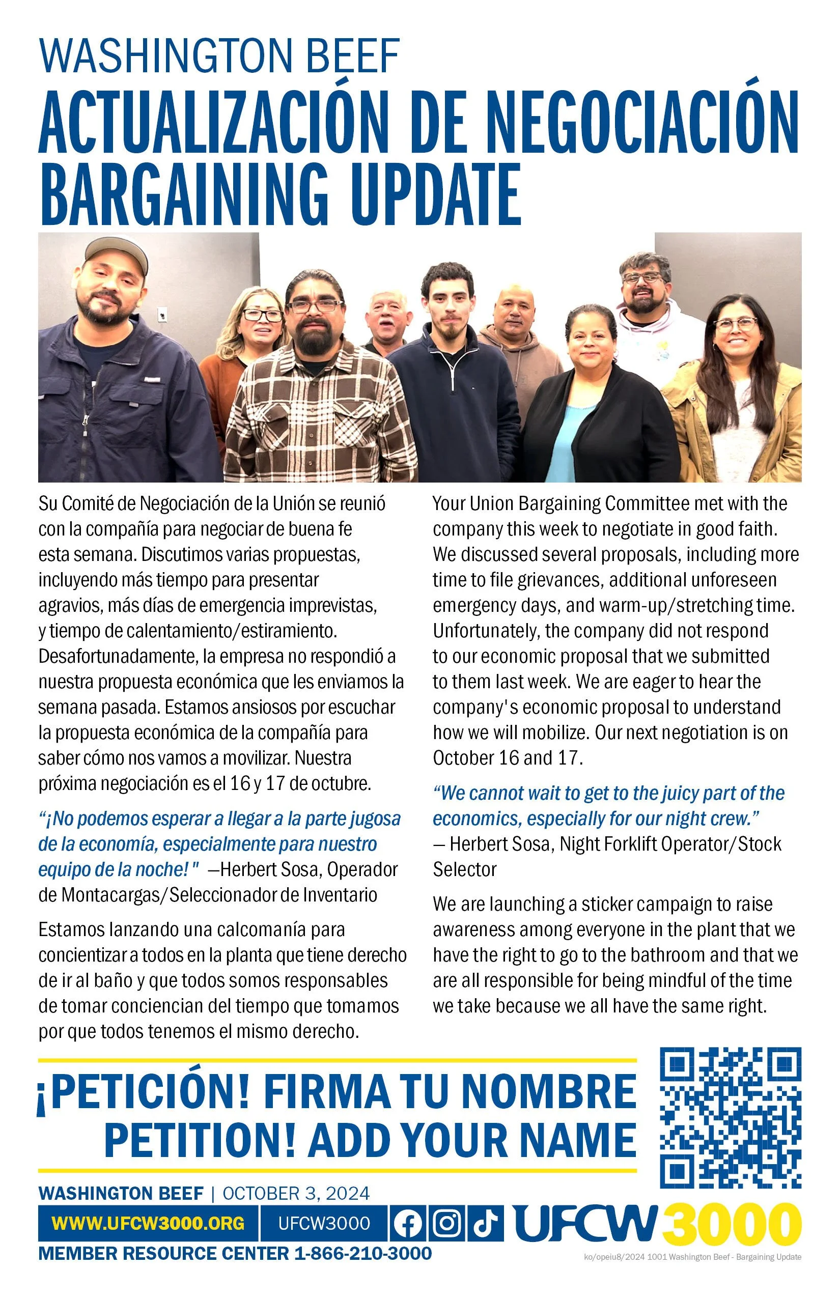 Washington Beef Actualización de Negociación Bargaining Update
