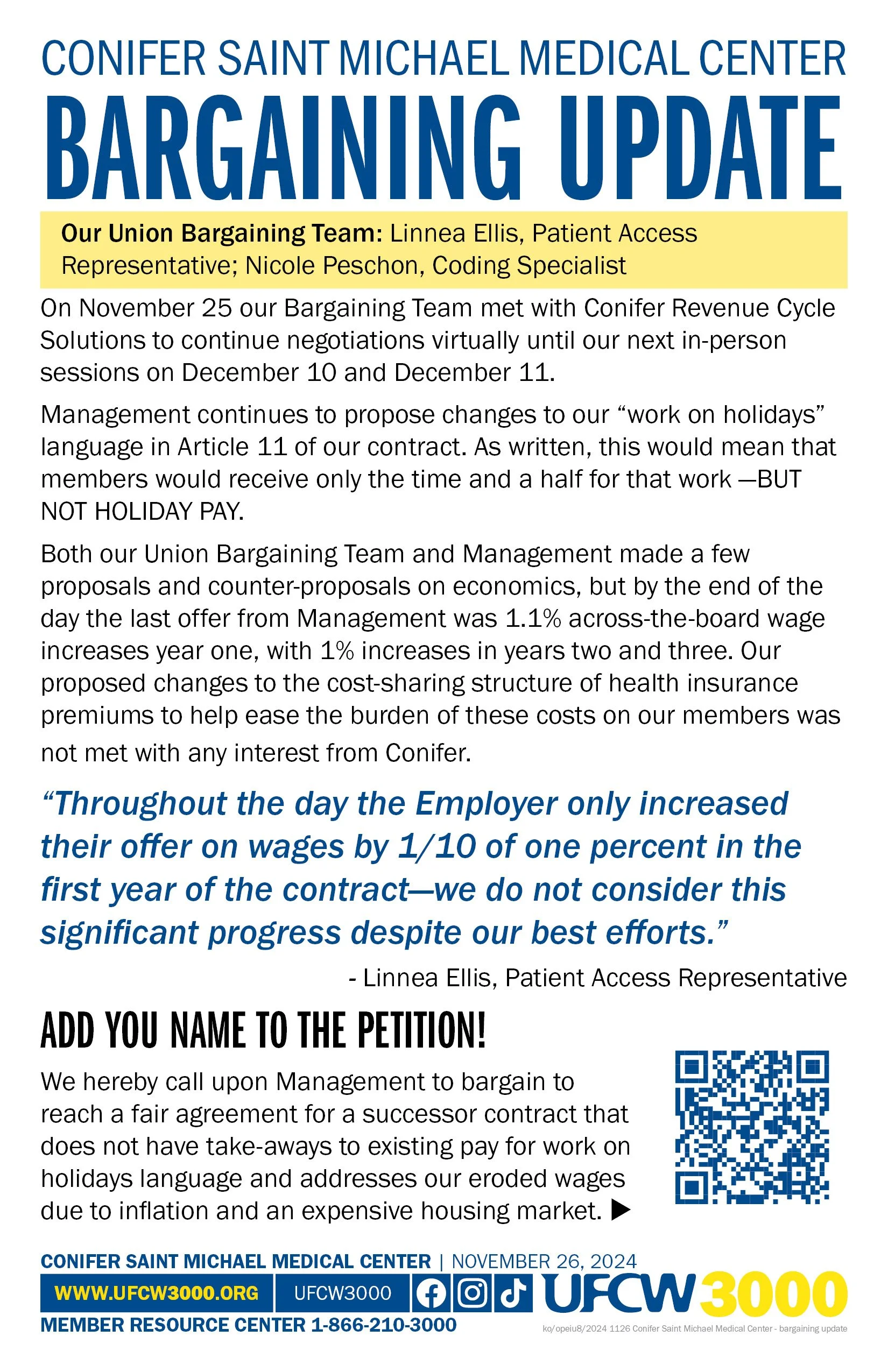 Conifer Saint Michael Medical Center Bargaining Update