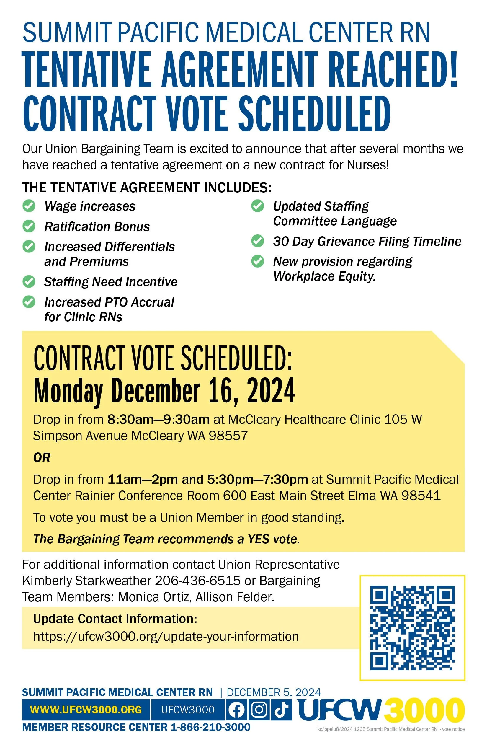 Summit Pacific Medical Center RN  Tentative Agreement Reached! Contract Vote Scheduled