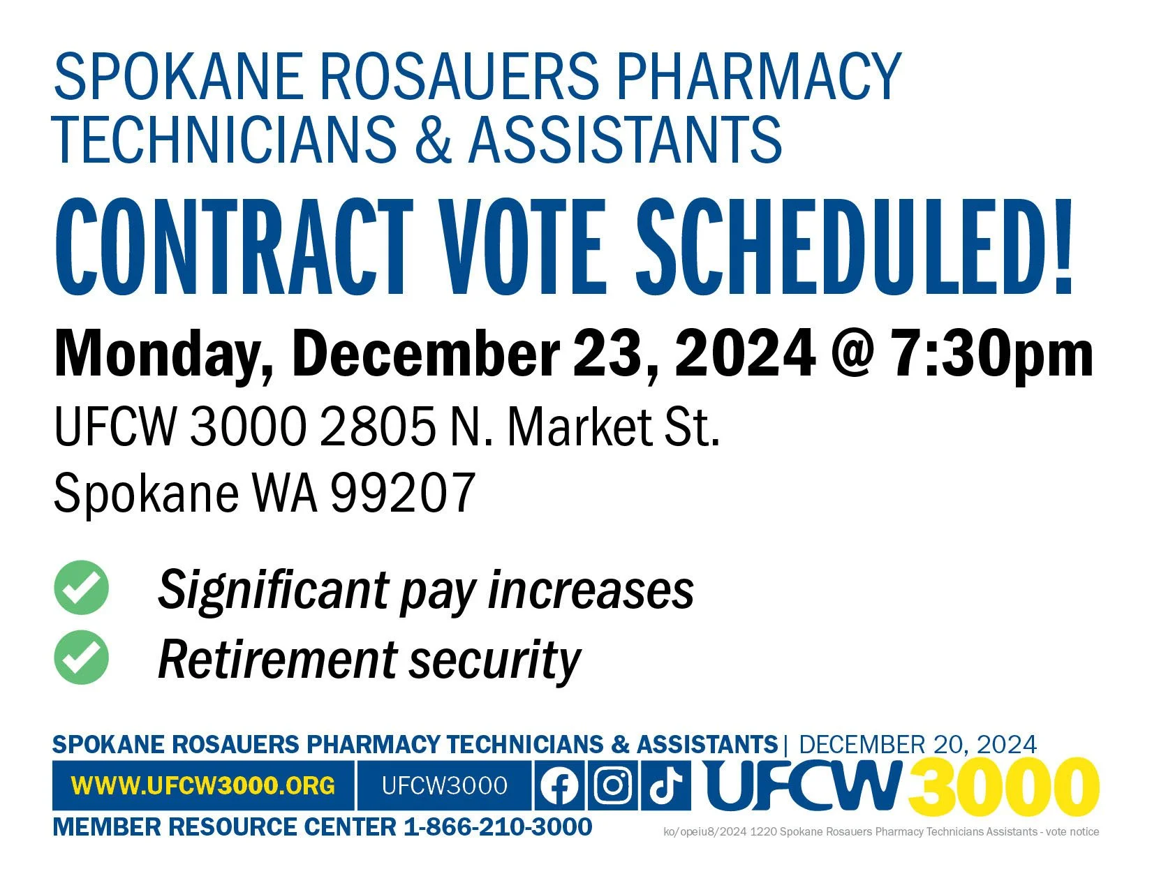 Spokane Rosauers Pharmacy Technicians &amp; Assistants Contract Vote Scheduled!