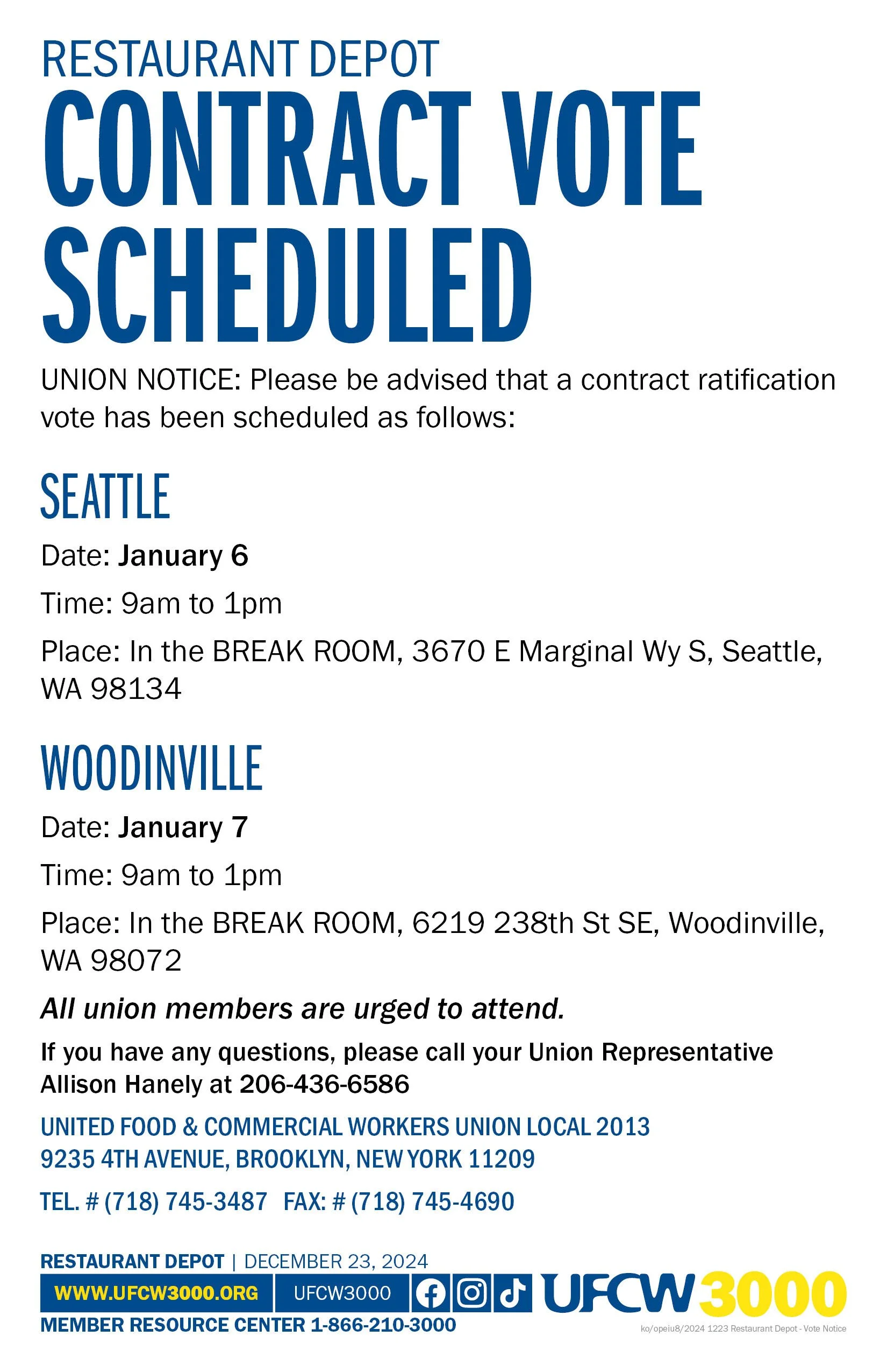 Restaurant Depot Contract Vote Scheduled