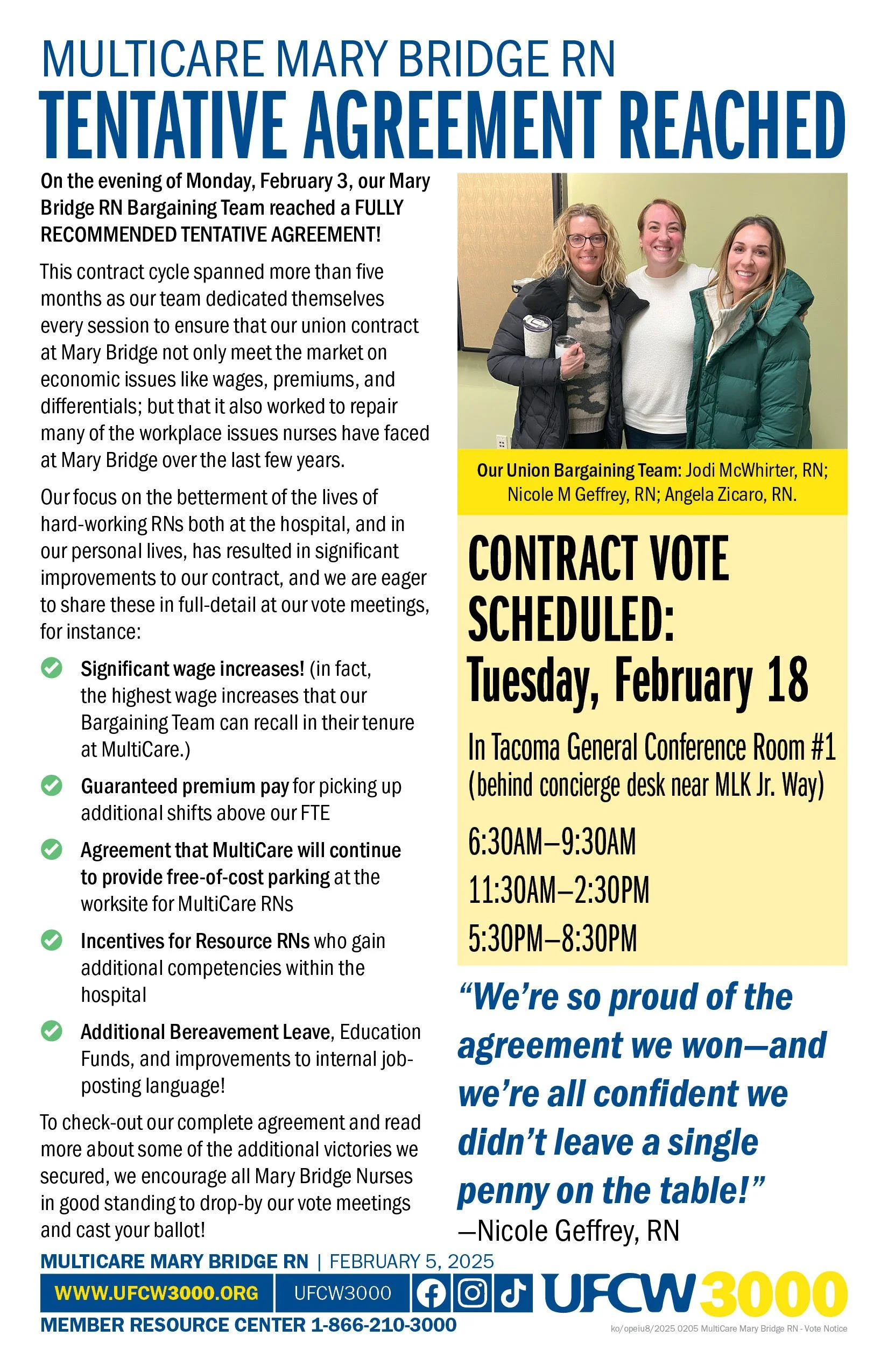 MultiCare Mary Bridge RN TENTATIVE AGREEMENT REACHED!