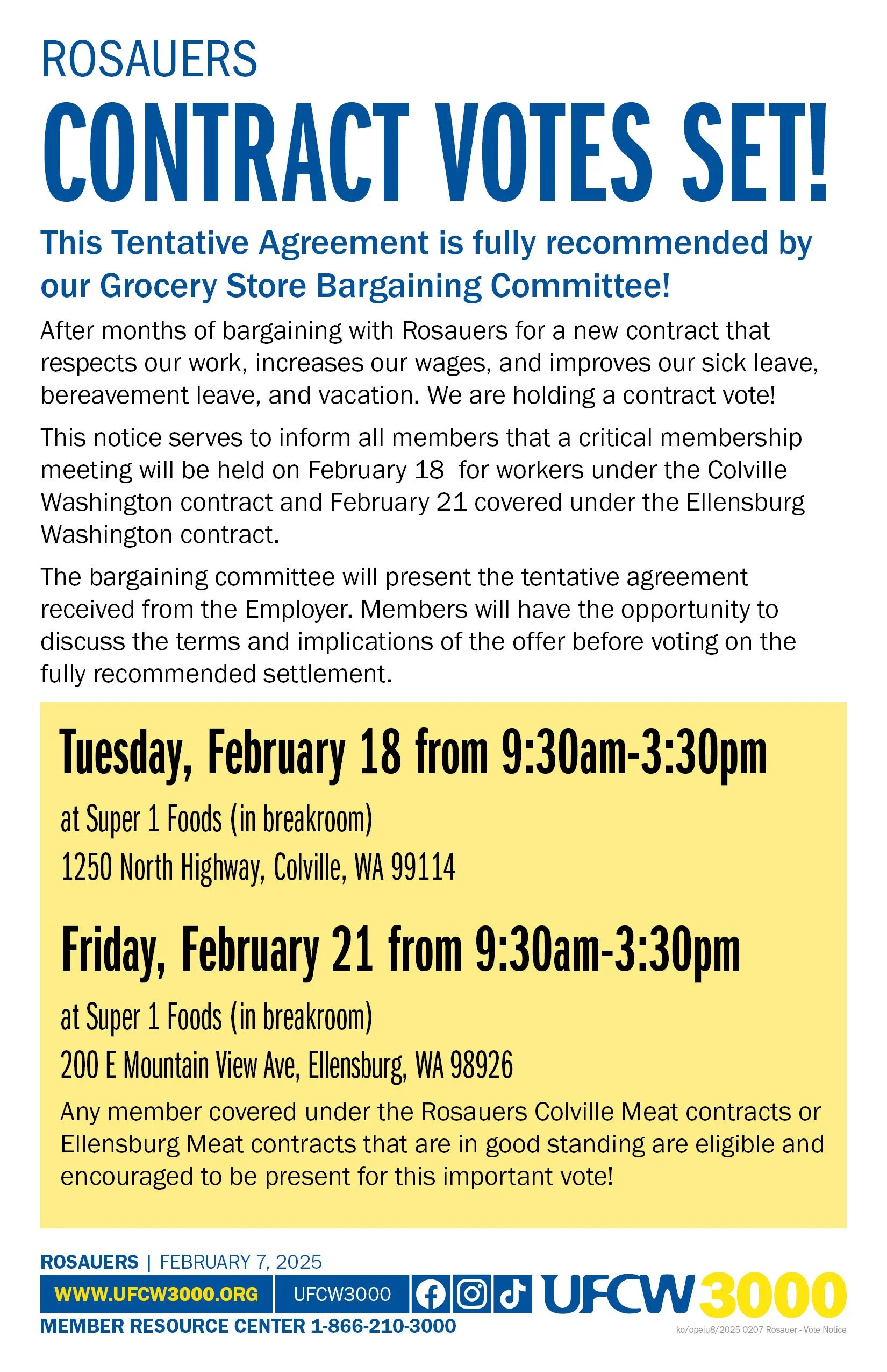 Rosauers Contract votes set! 