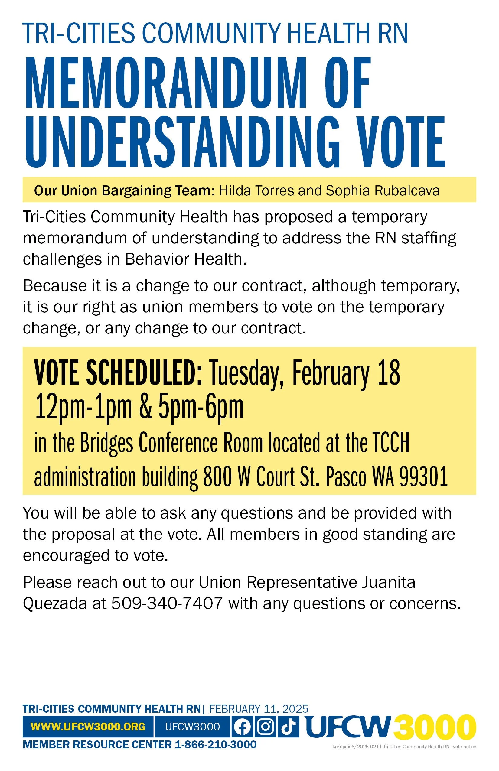 Tri-Cities Community Health RN  Memorandum of Understanding Vote