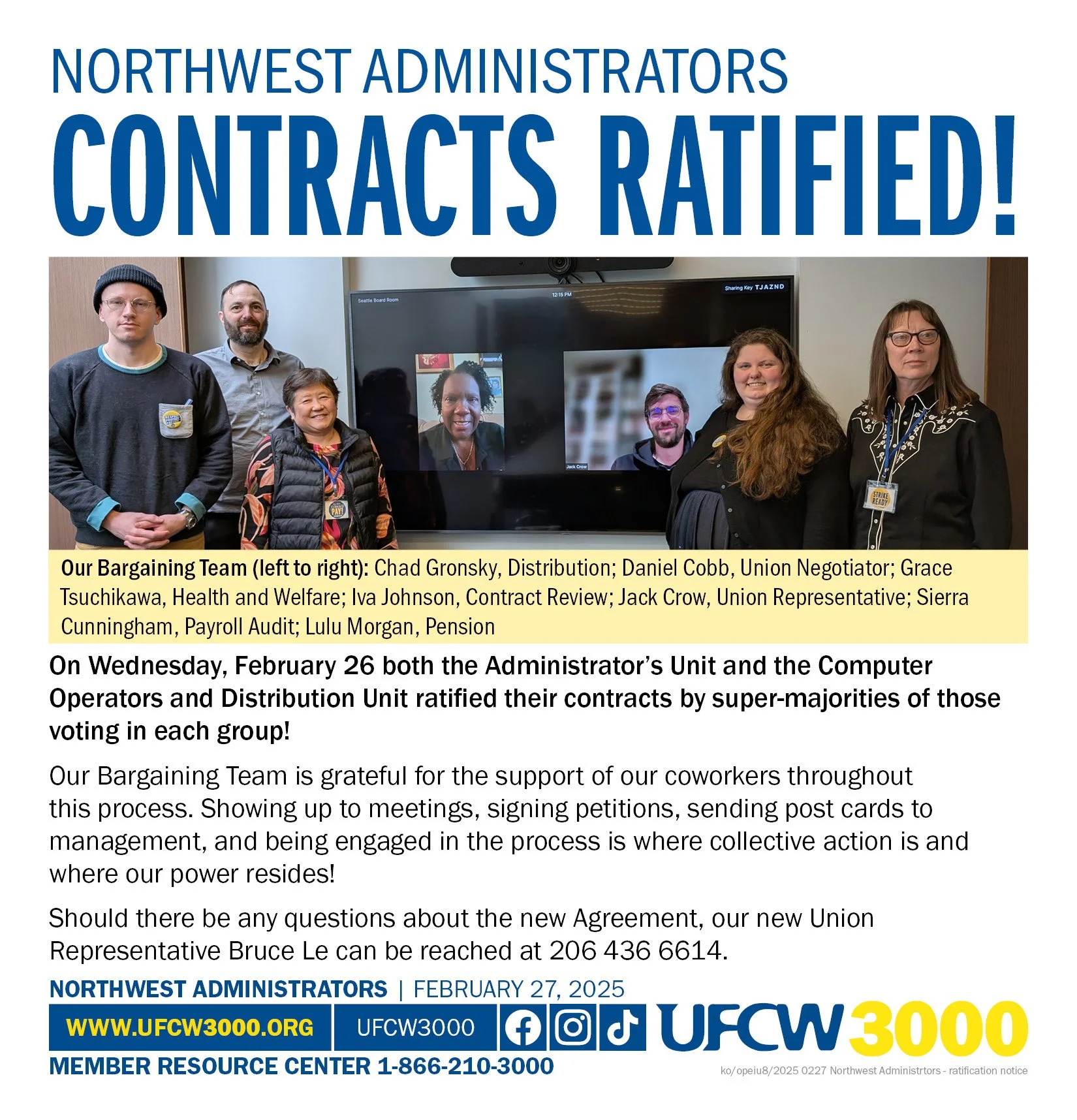 Northwest Administrators  Contracts Ratified!