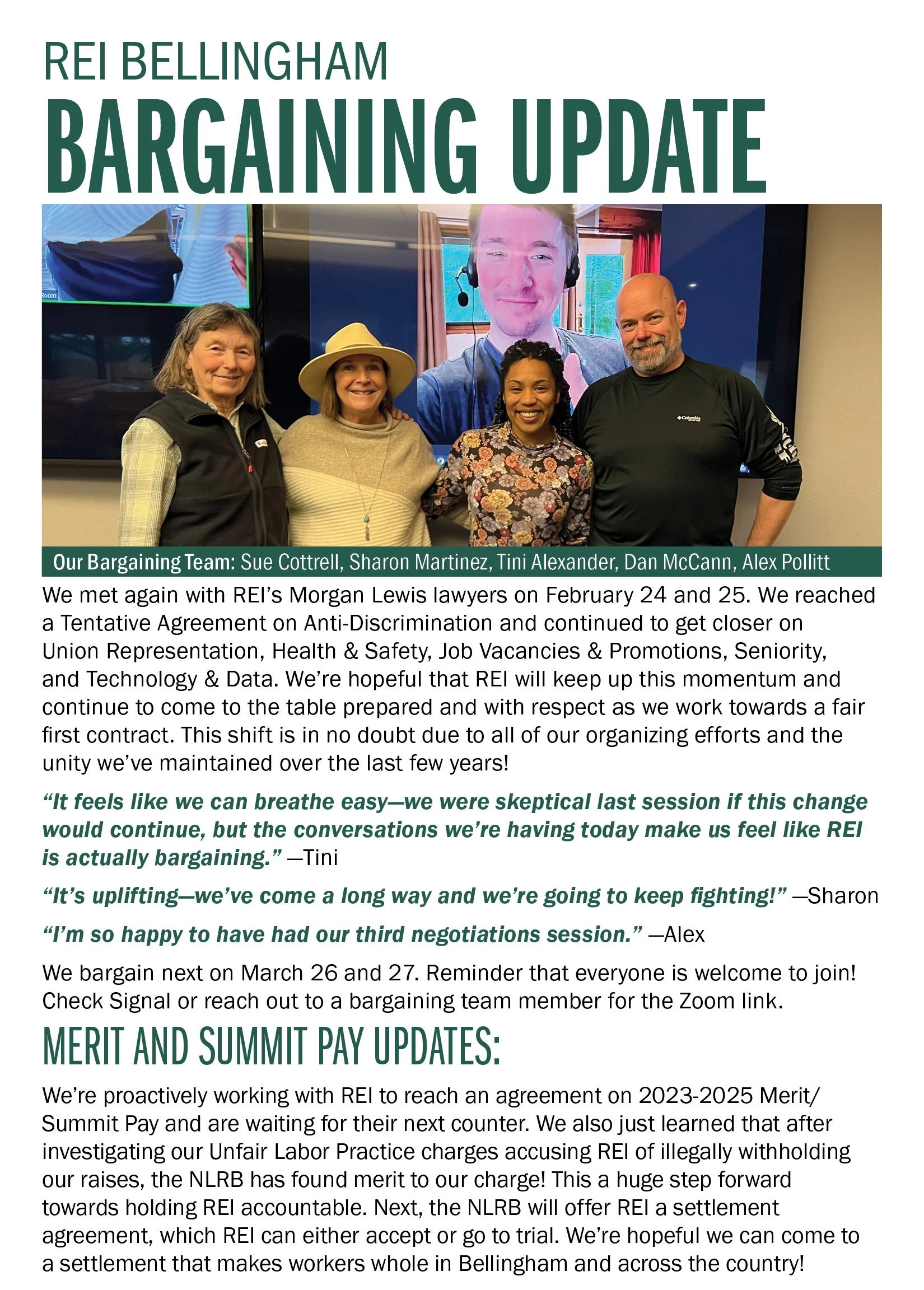 REI Bellingham Bargaining Update