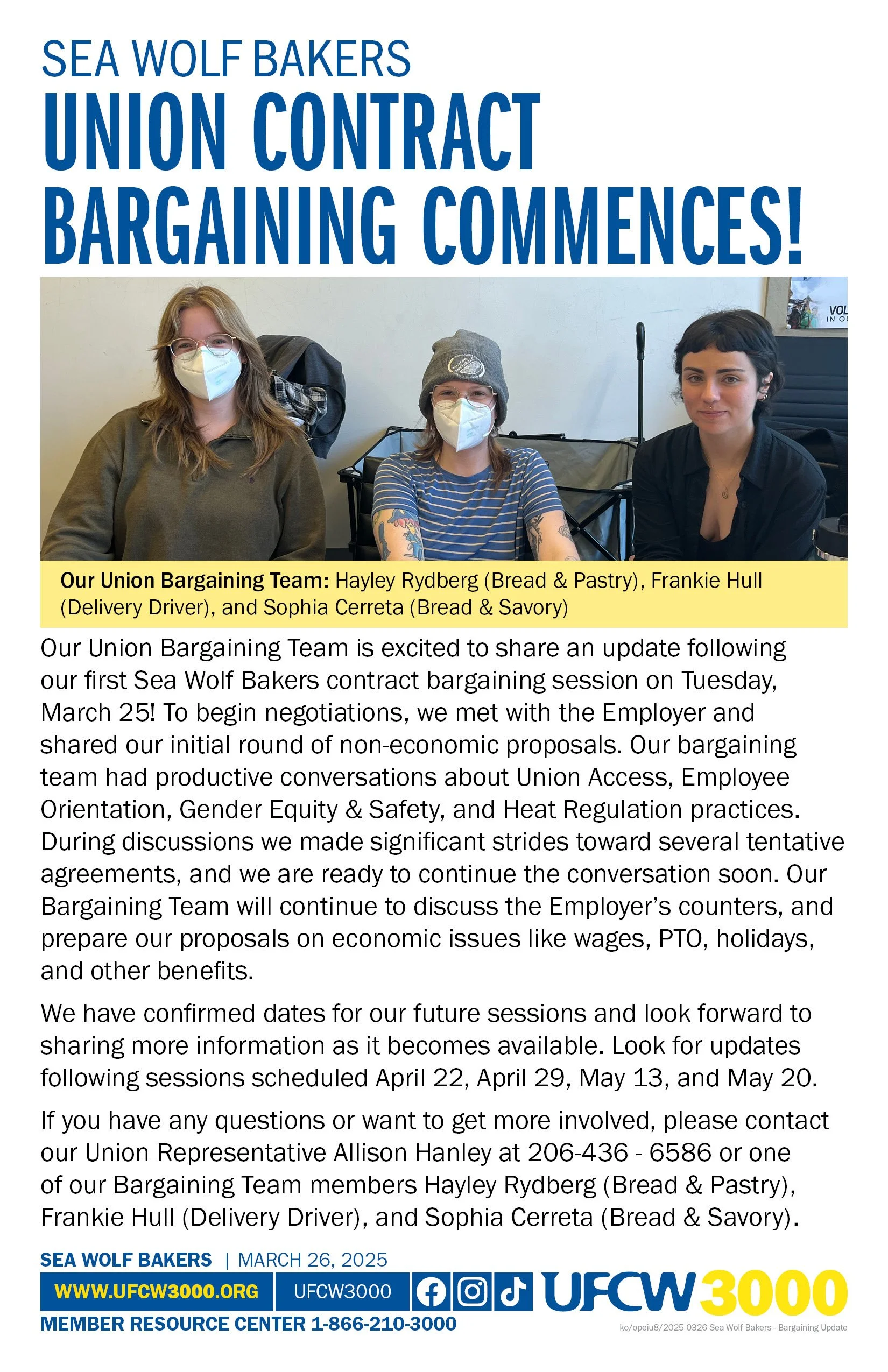 Sea Wolf Bakers Union Contract Bargaining Commences!