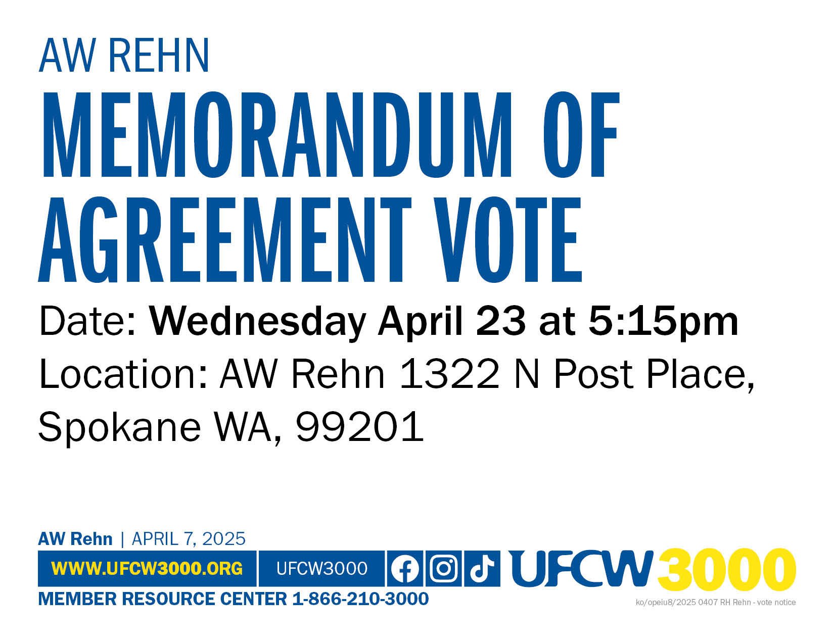 AW Rehn Memorandum of Agreement vote