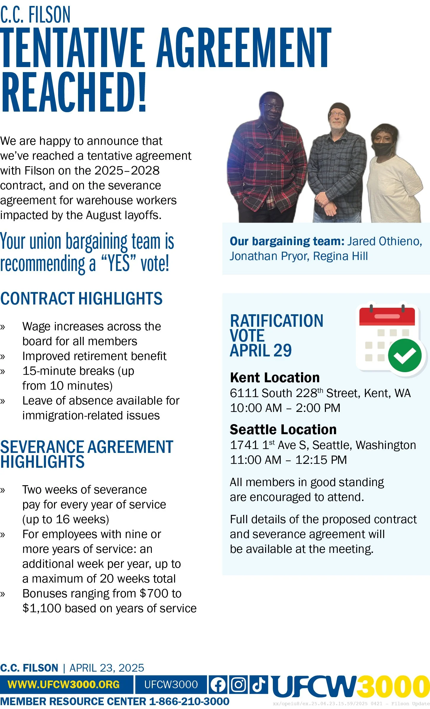 C.C. FILSON - Tentative Agreement Reached!