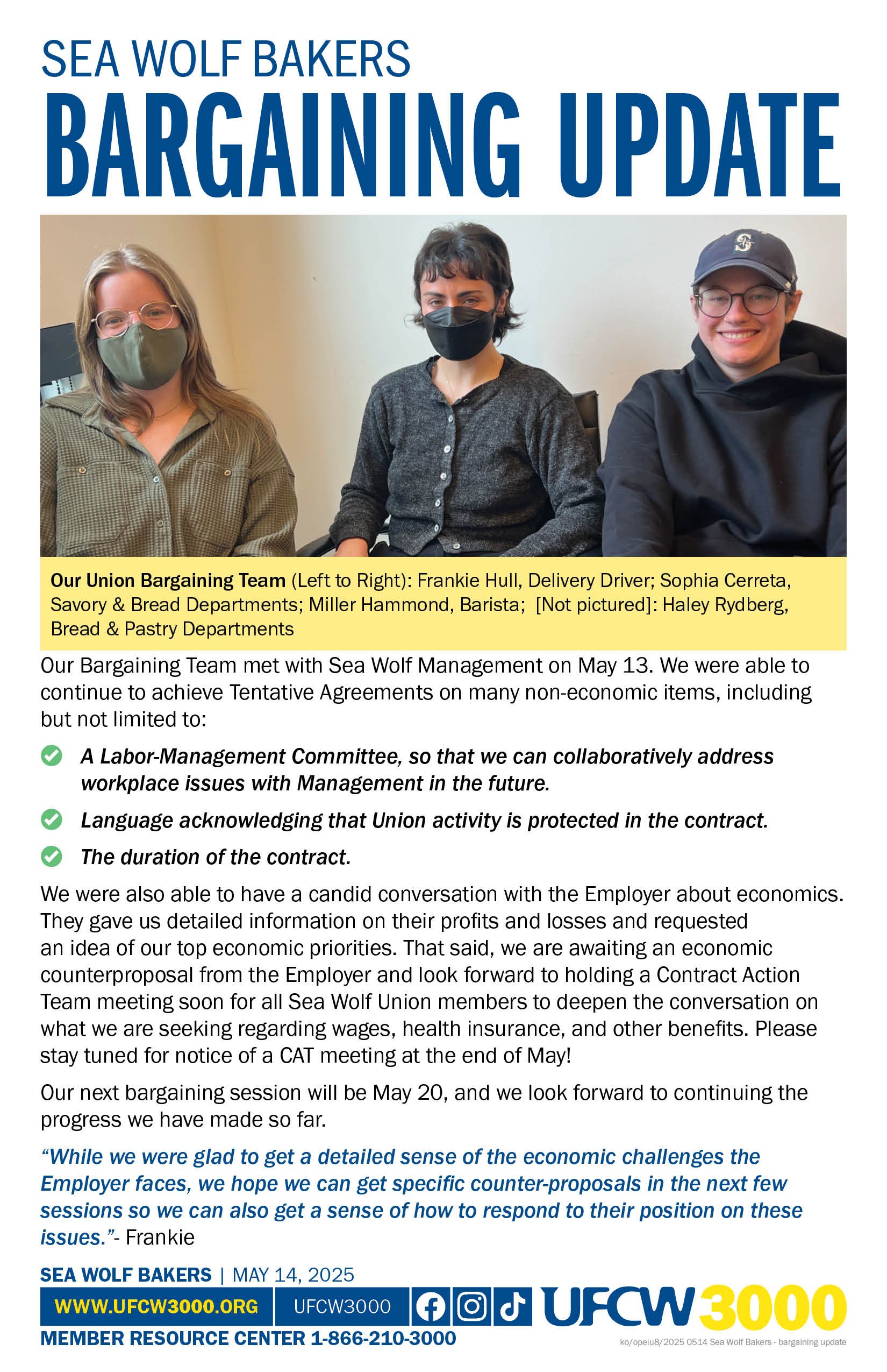 Sea Wolf Bakers Bargaining Update