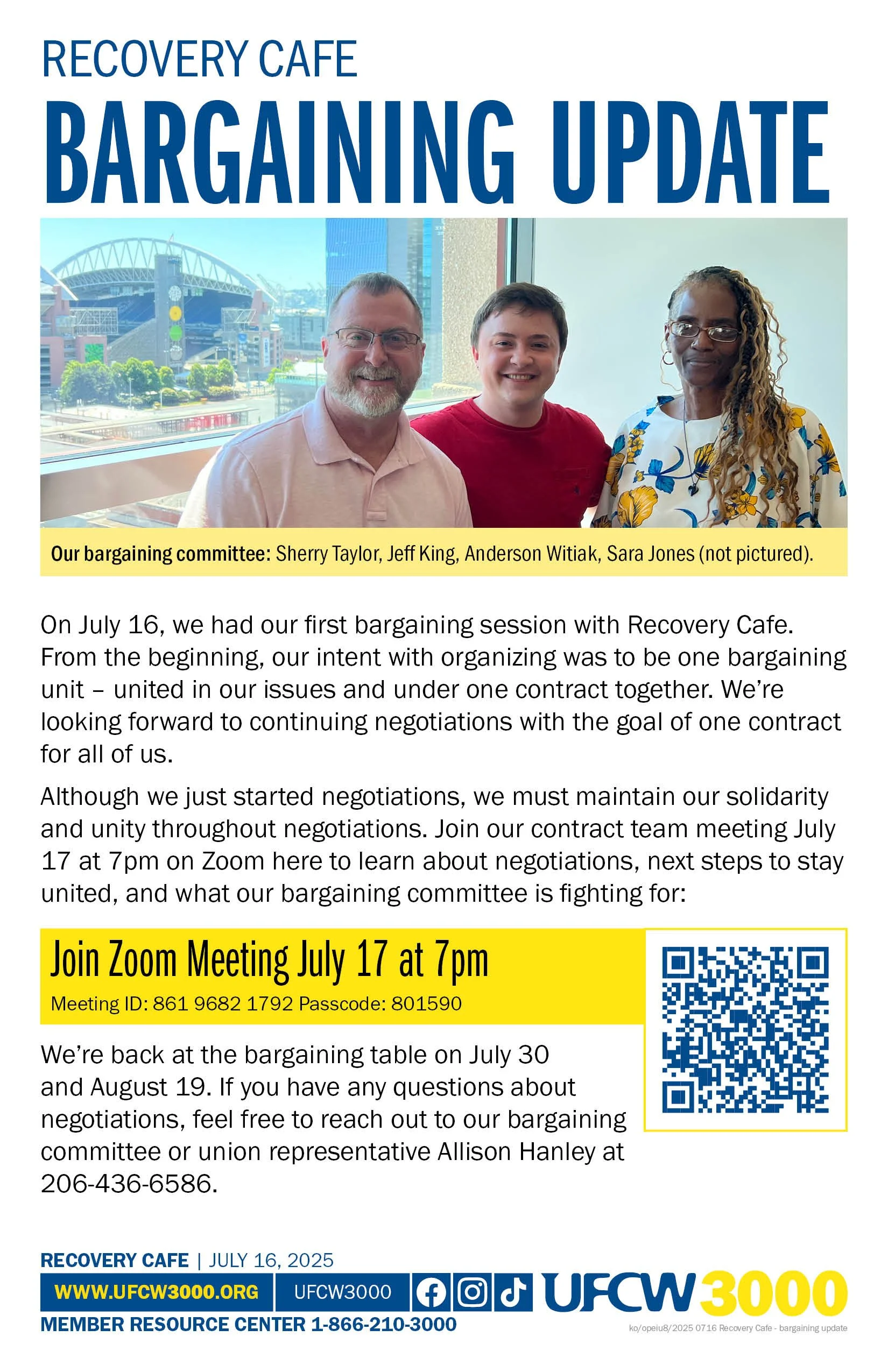 Recovery Cafe Bargaining Update