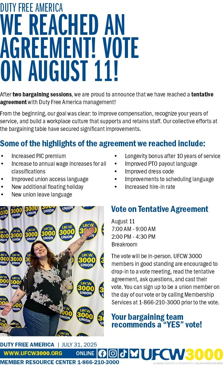 Duty Free America - We Reached An Agreement! Vote On August 11!