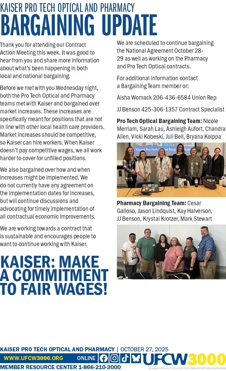 Kaiser Pro Tech Optical and Pharmacy - Bargaining Update
