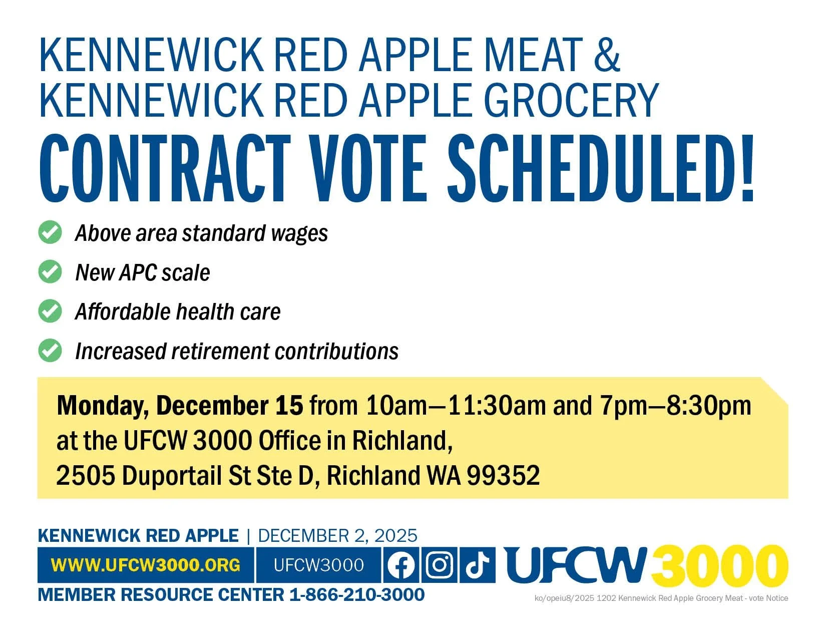 Kennewick Red Apple Meat &amp; Kennewick Red Apple Grocery Contract Vote Scheduled!