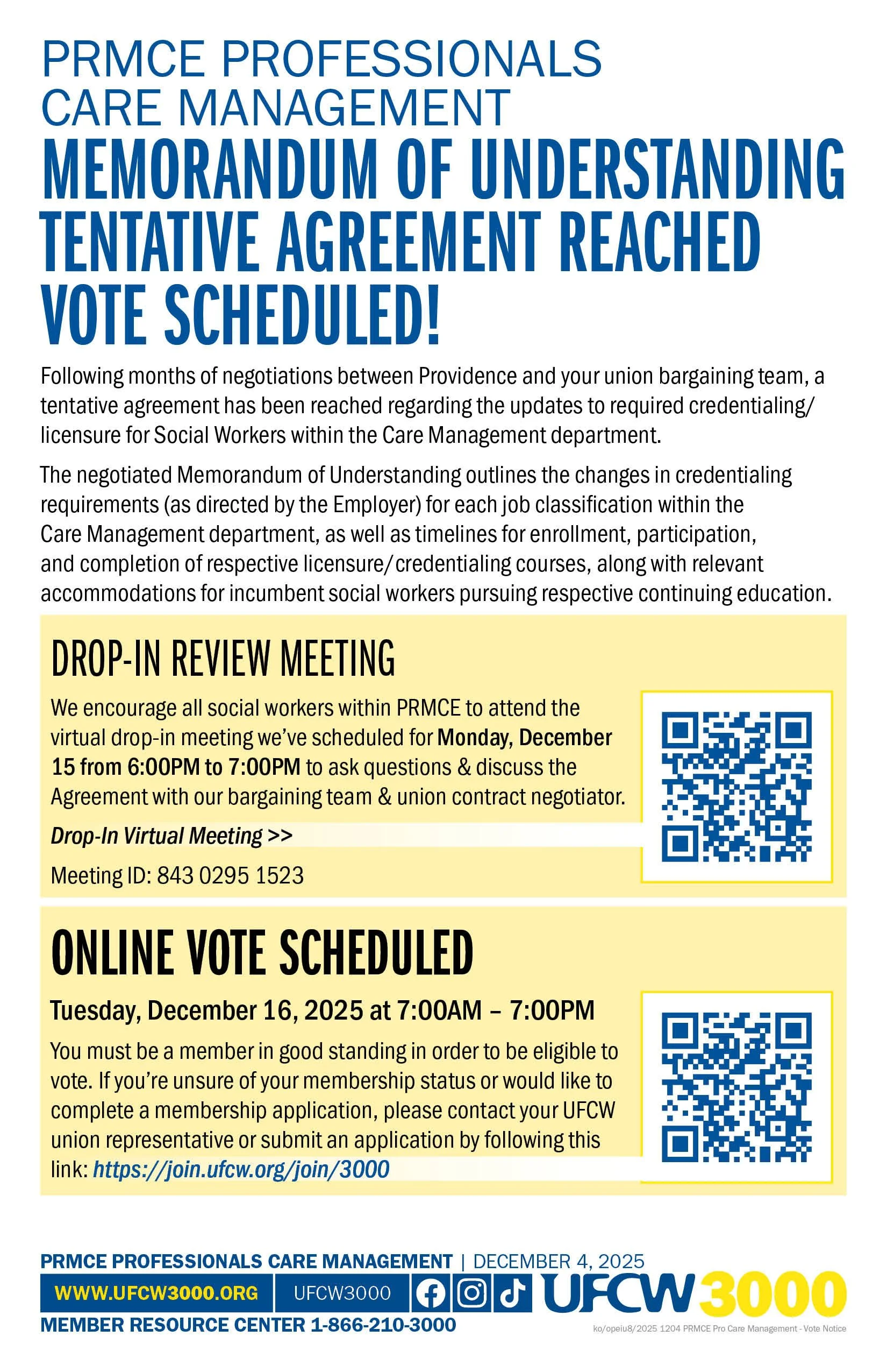 PRMCE Professionals Care Management Memorandum of Understanding Tentative Agreement Reached Vote Scheduled!