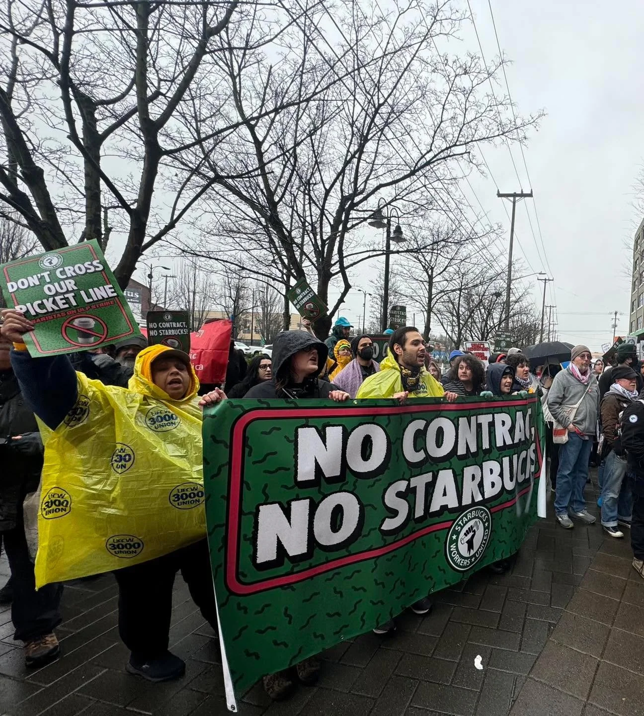 Starbucks workers deserve a fair contract NOW. Grocery stores employ the workers who serve Starbucks coffee inside Safeways and QFCs, so we cannot walk off the job. But we're stickering up in our stores to show our support for Starbucks employees fig