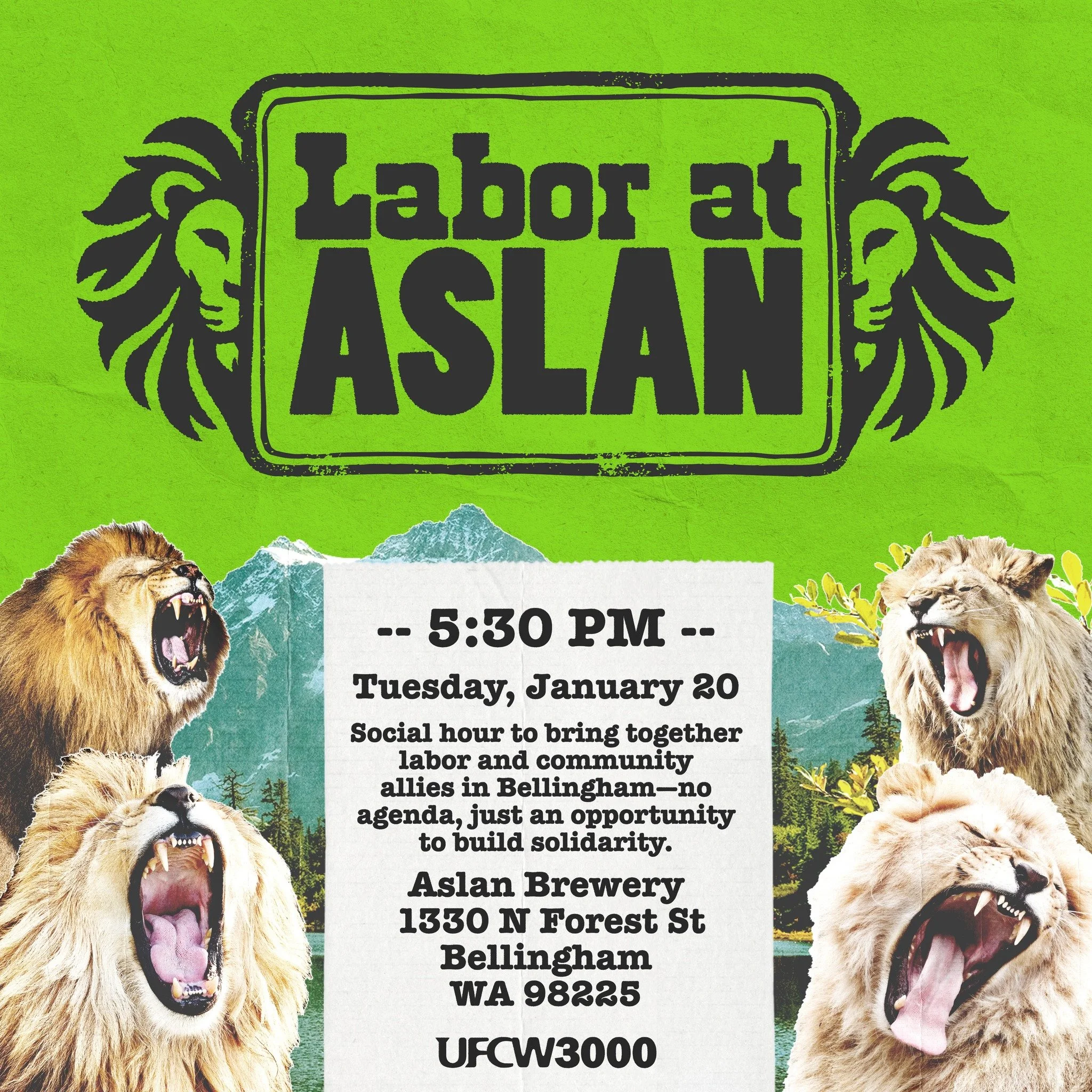 Nothing banishes the long dark quite like a night of building solidarity with follow unionists. Come for a nice beverage and good company at Aslan Brewery in Bellingham on Tuesday, January 20 at 5:30 pm.