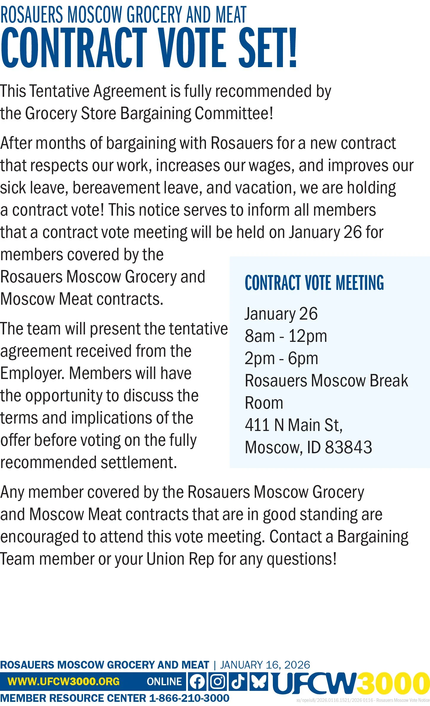 Rosauers Moscow Grocery and Meat - Contract Vote Set!
