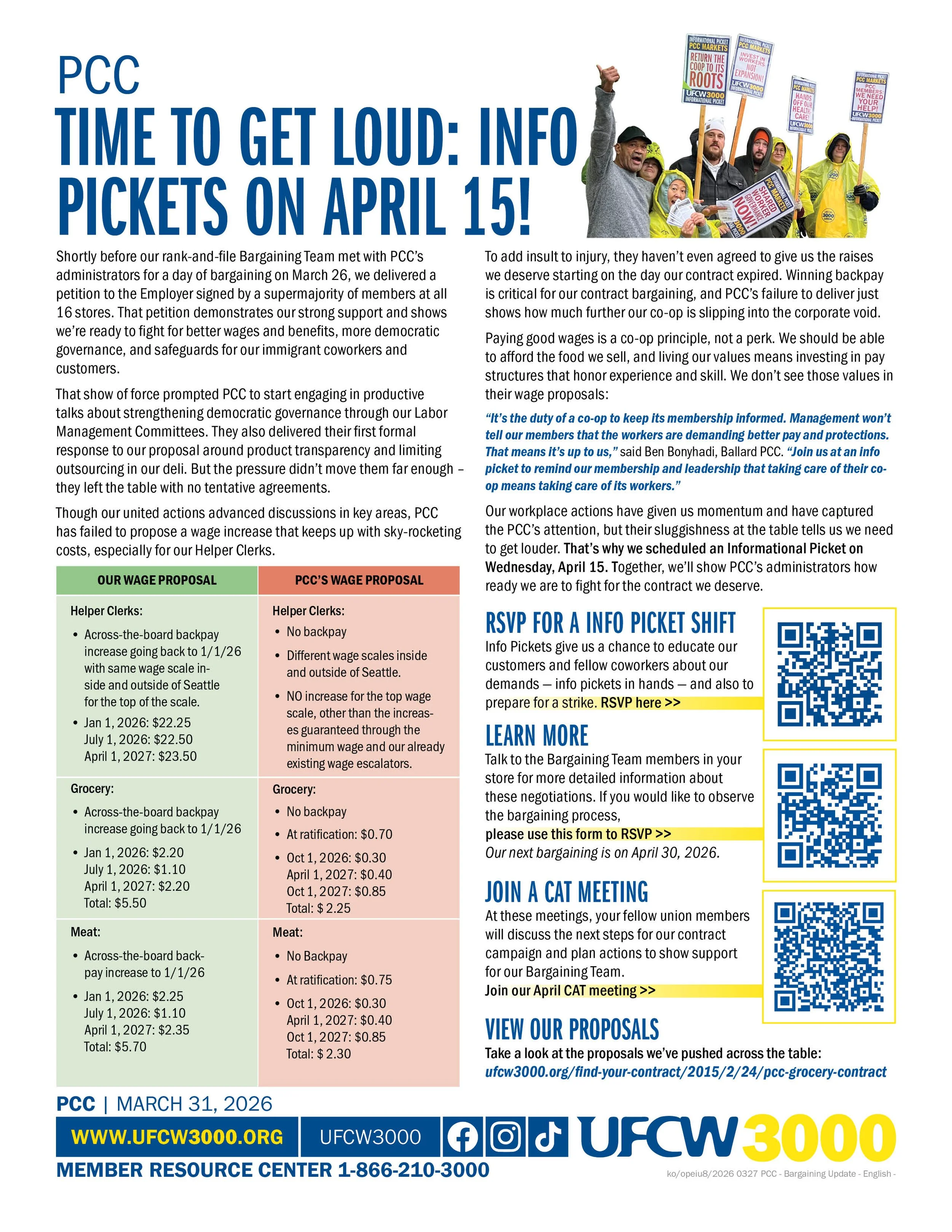 PCC Time to Get Loud: Info Pickets on April 15! 