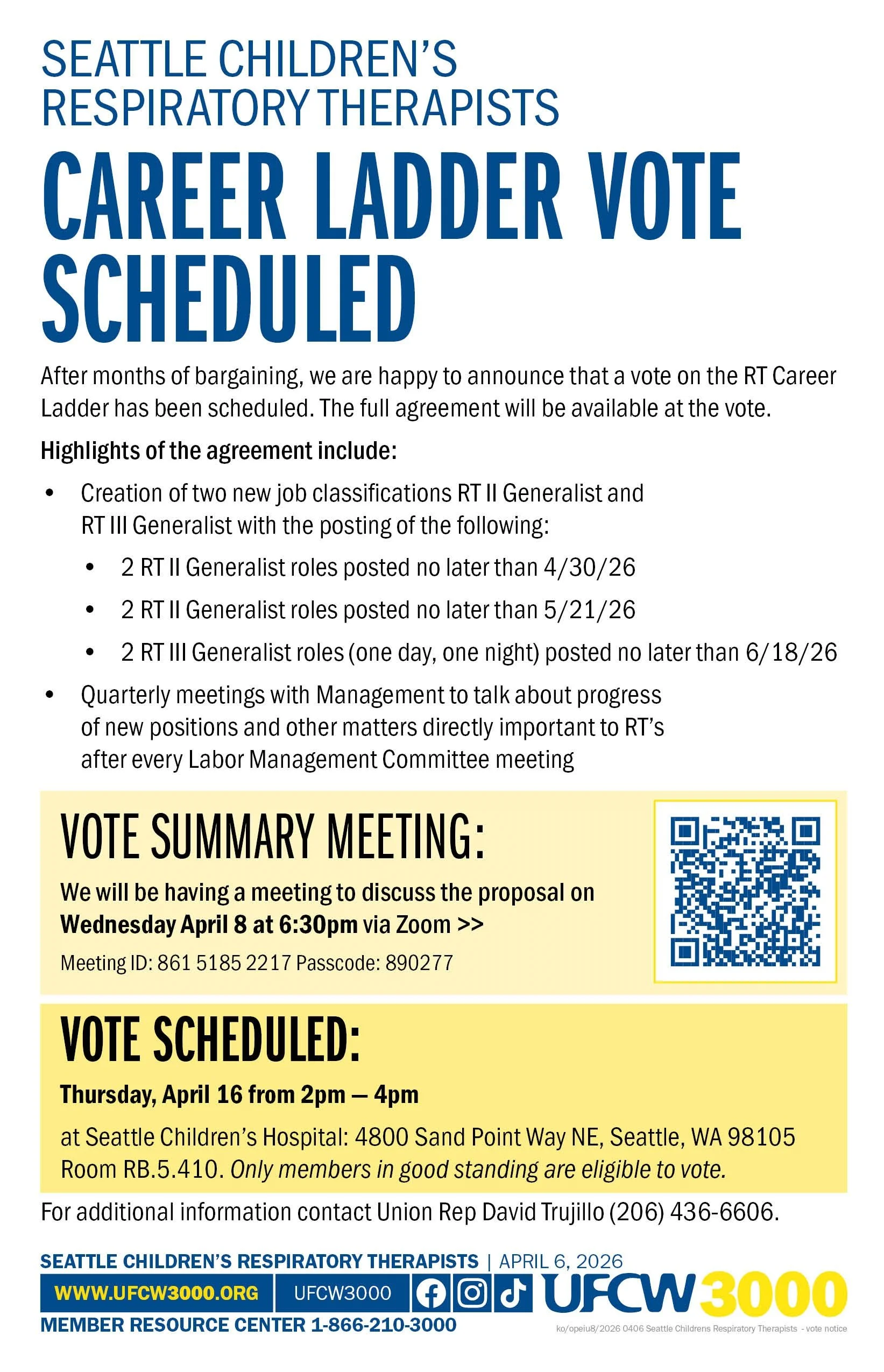 Seattle Children’s Respiratory Therapists Career Ladder Vote Scheduled 