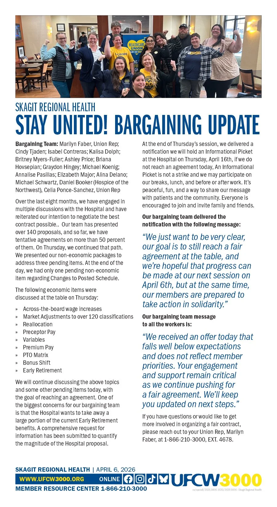Skagit Regional Health Stay United! Bargaining Update
