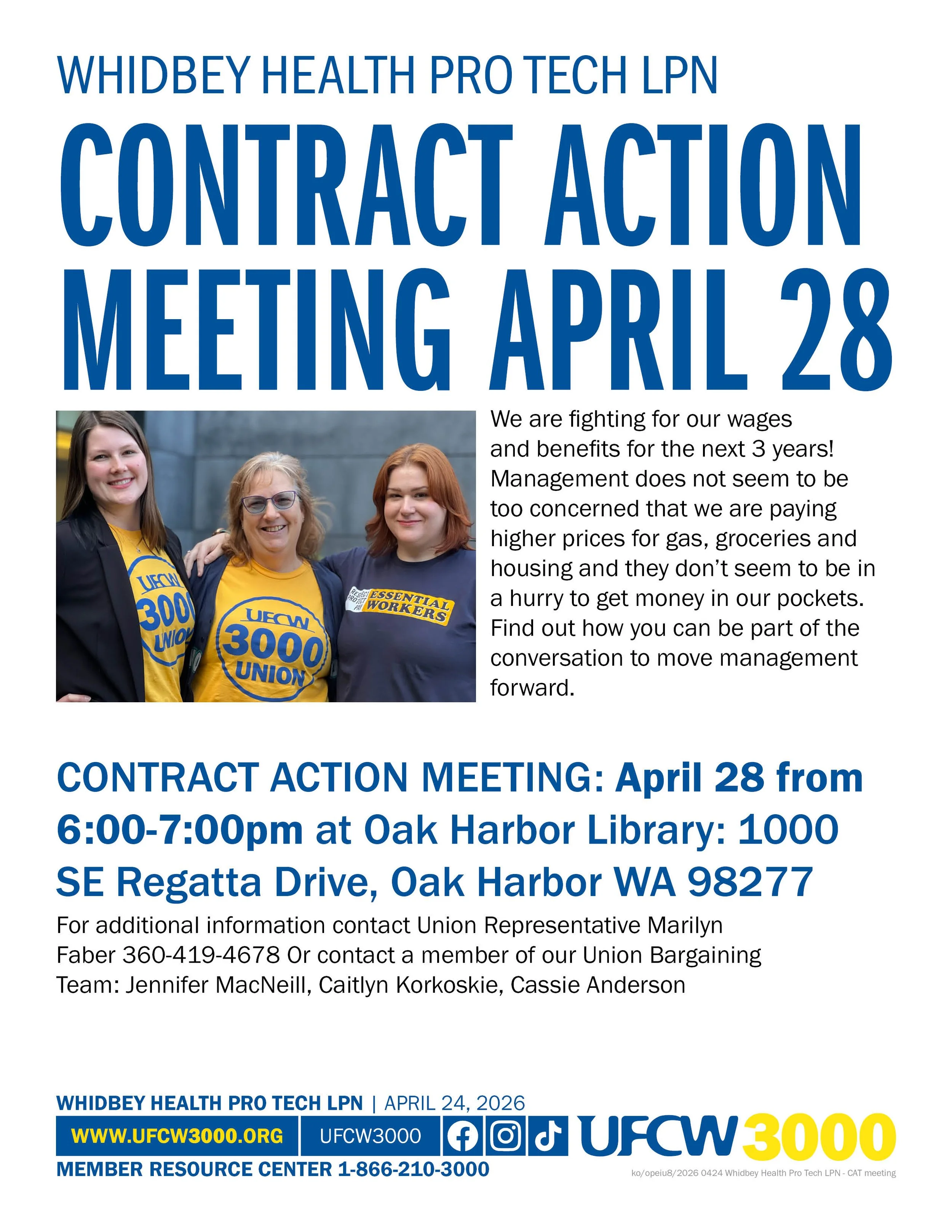 Whidbey Health Pro Tech LPN Contract Action Meeting April 28
