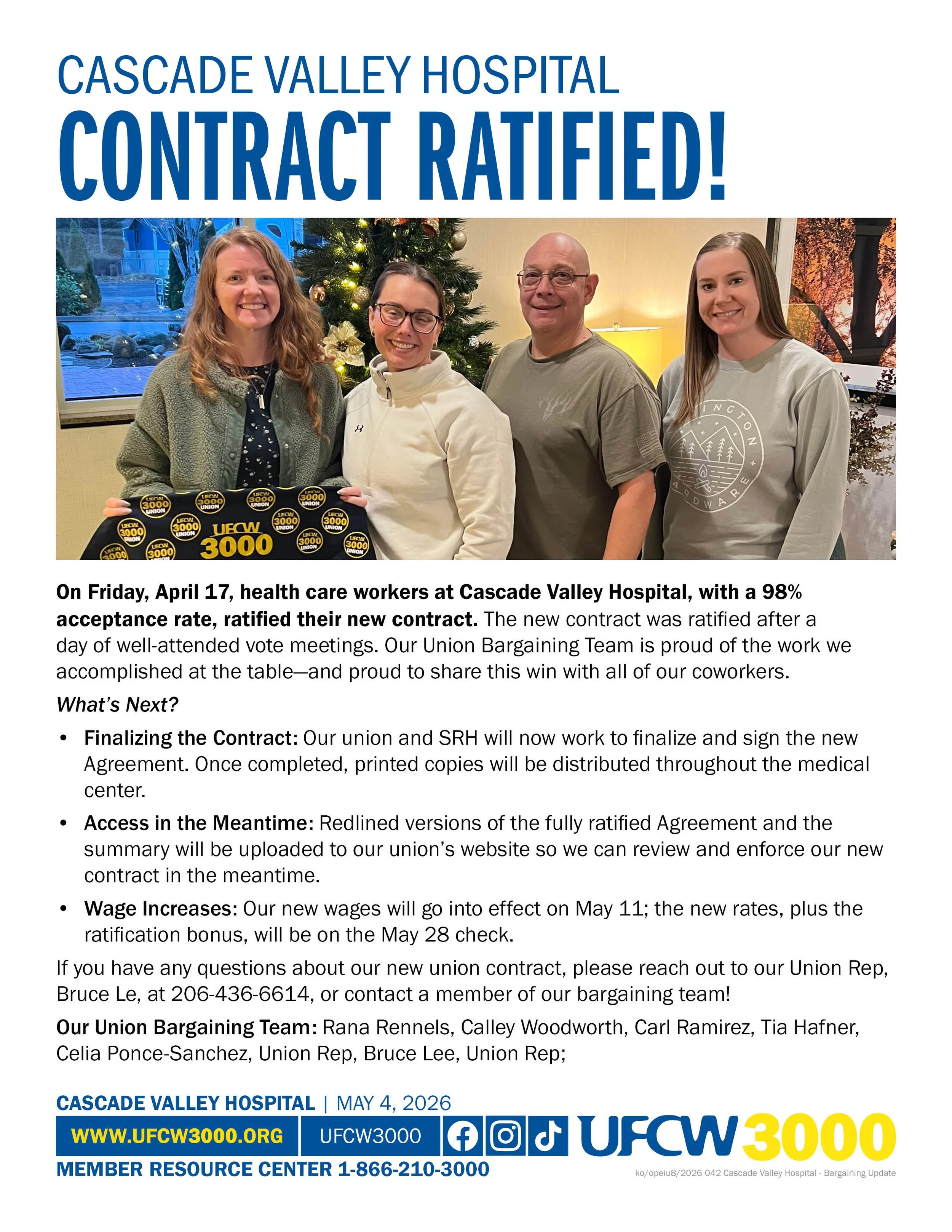 Cascade Valley Hospital Contract Ratified!