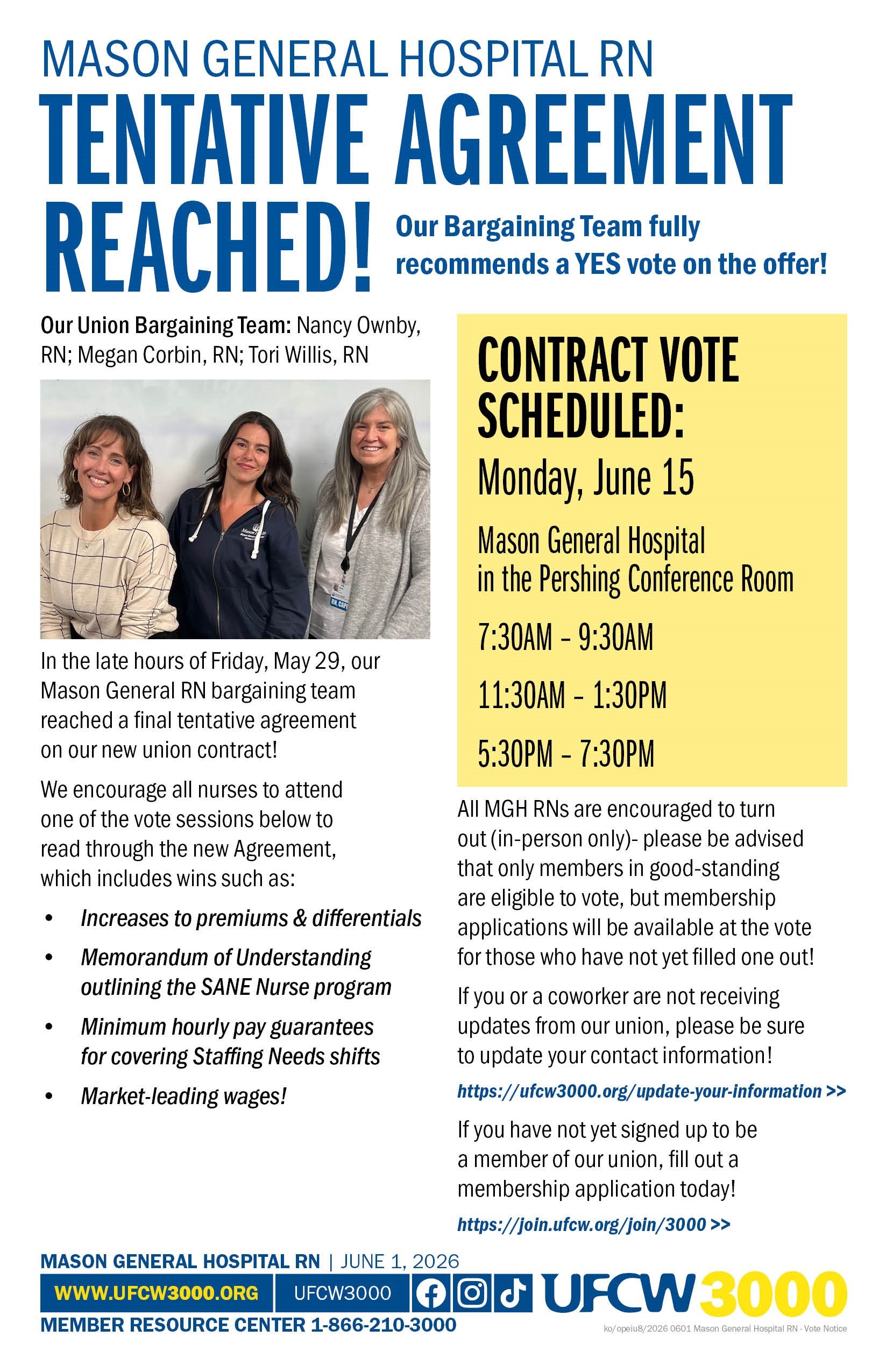 Mason General Hospital RN Tentative Agreement Reached! 
