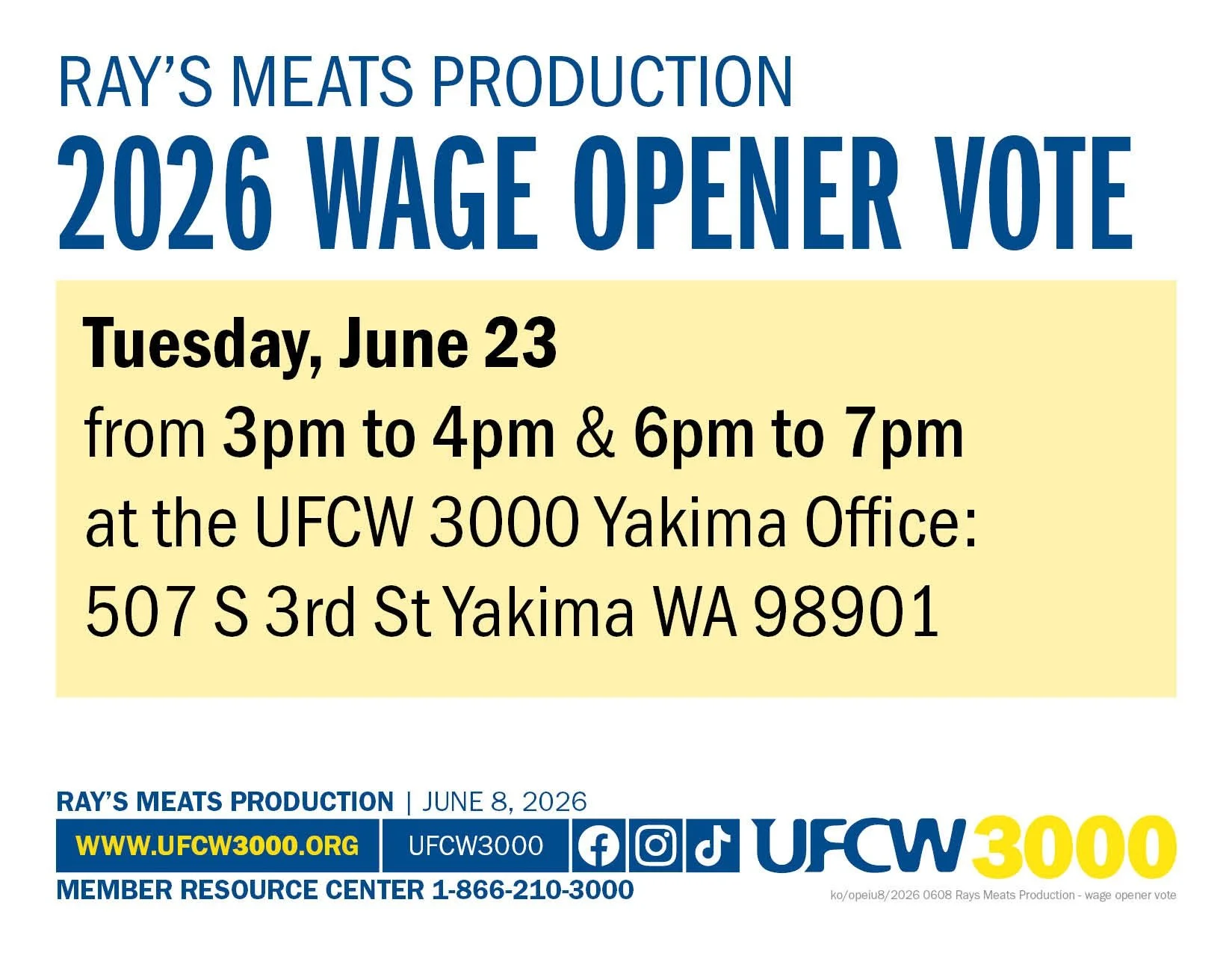 Ray’s Meats Production 2026 Wage Opener Vote