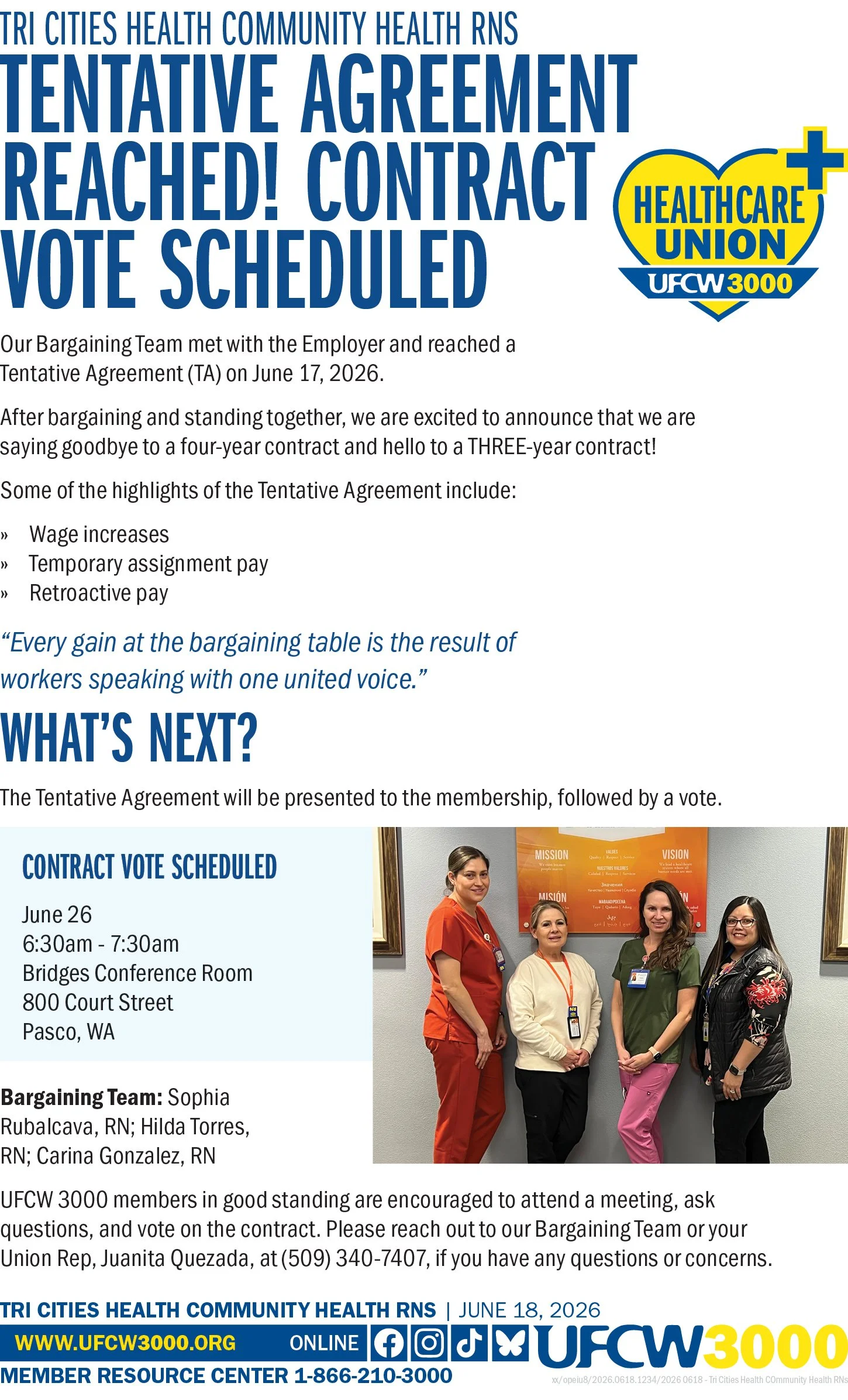 Tri Cities Health Community Health RNs - Tentative Agreement Reached! Contract Vote Scheduled