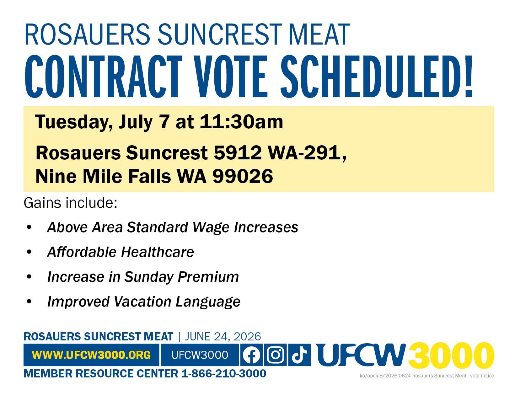 Rosauers Suncrest Meat Contract Vote Scheduled!
