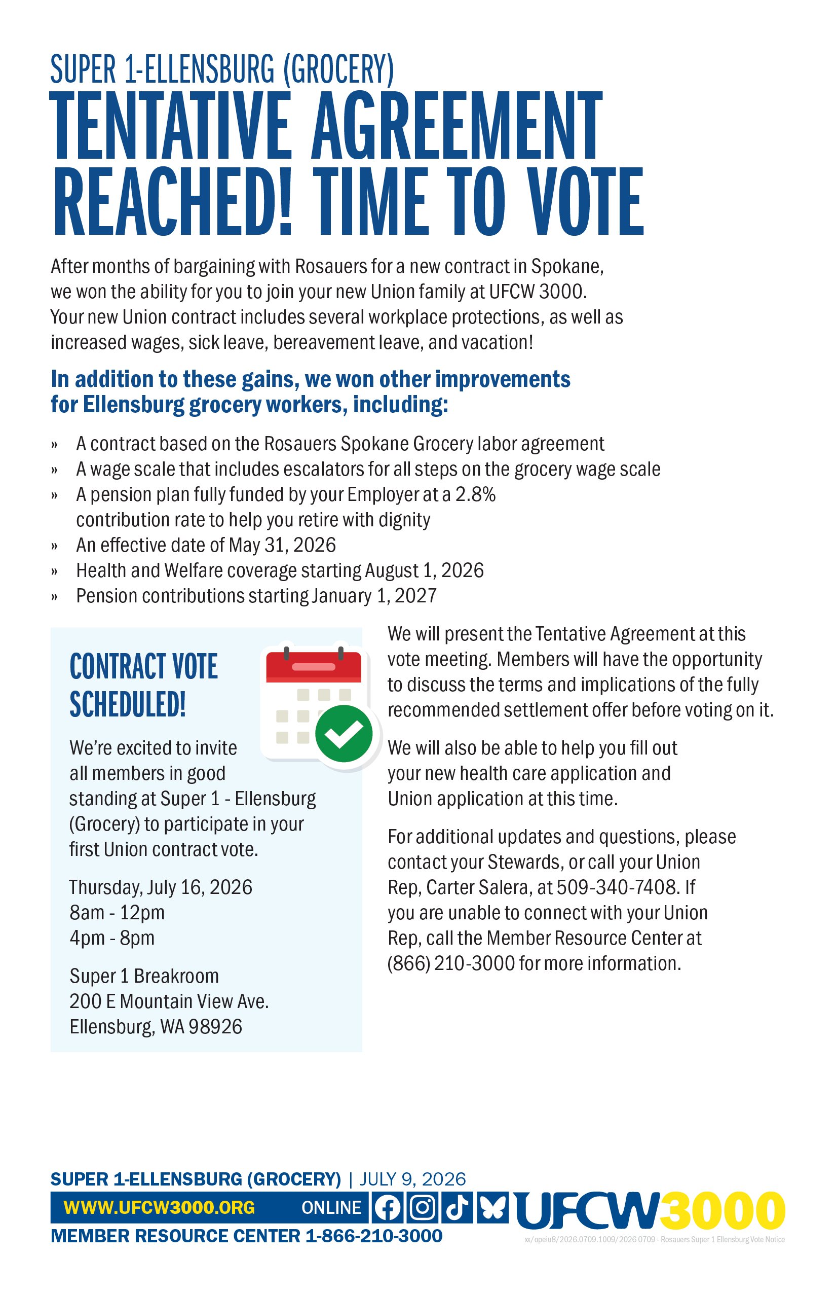Super 1-Ellensburg (Grocery)  - Tentative Agreement Reached! Time to Vote