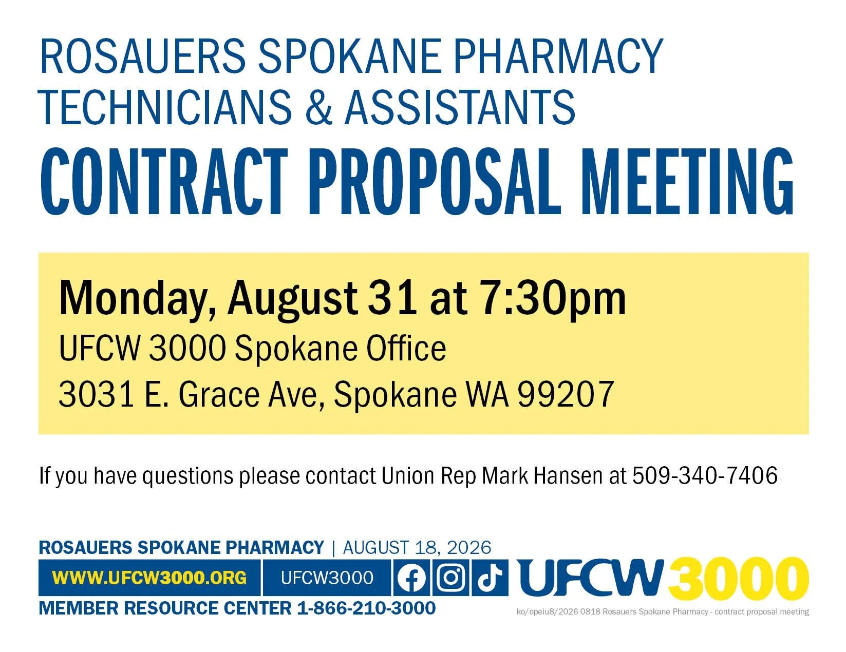 Rosauers Spokane Pharmacy Technicians &amp; Assistants Contract Proposal Meeting