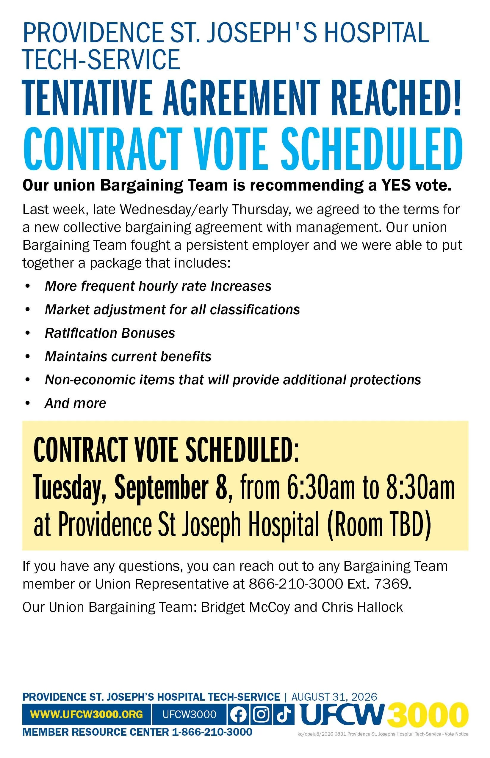 Providence St. Joseph's Hospital Tech-Service Tentative Agreement Reached!