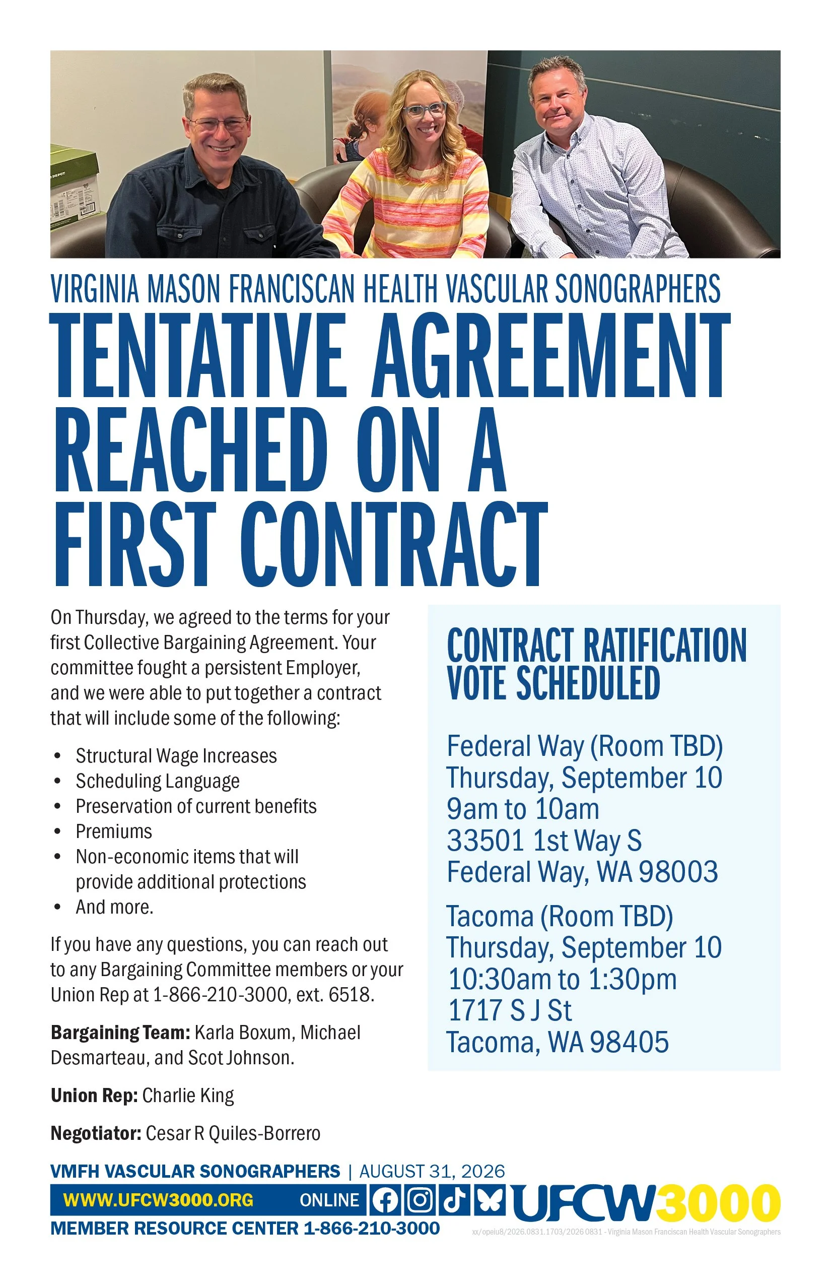 Virginia Mason Franciscan Health Vascular Sonographers - Tentative Agreement Reached on a First Contract
