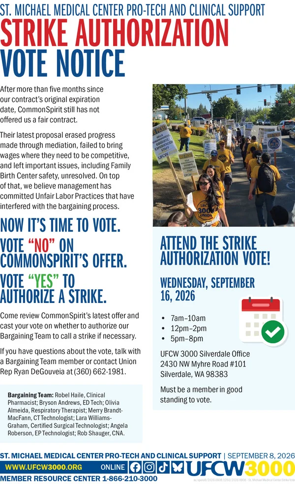 St. Michael Medical Center Pro-Tech and Clinical Support - Strike Authorization Vote Notice