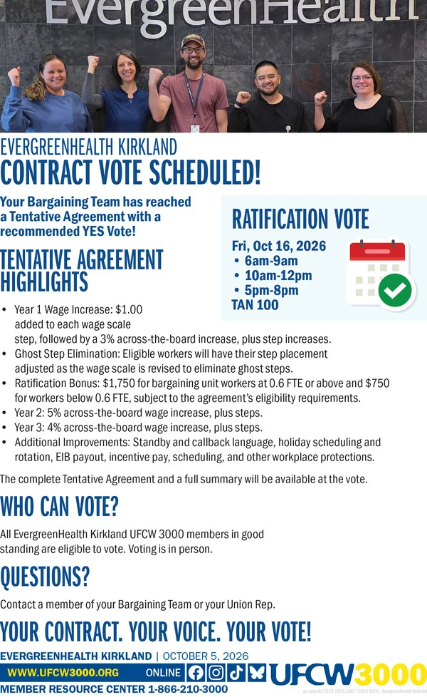EvergreenHealth Kirkland - Contract Vote Scheduled! Tentative Agreement Reached!