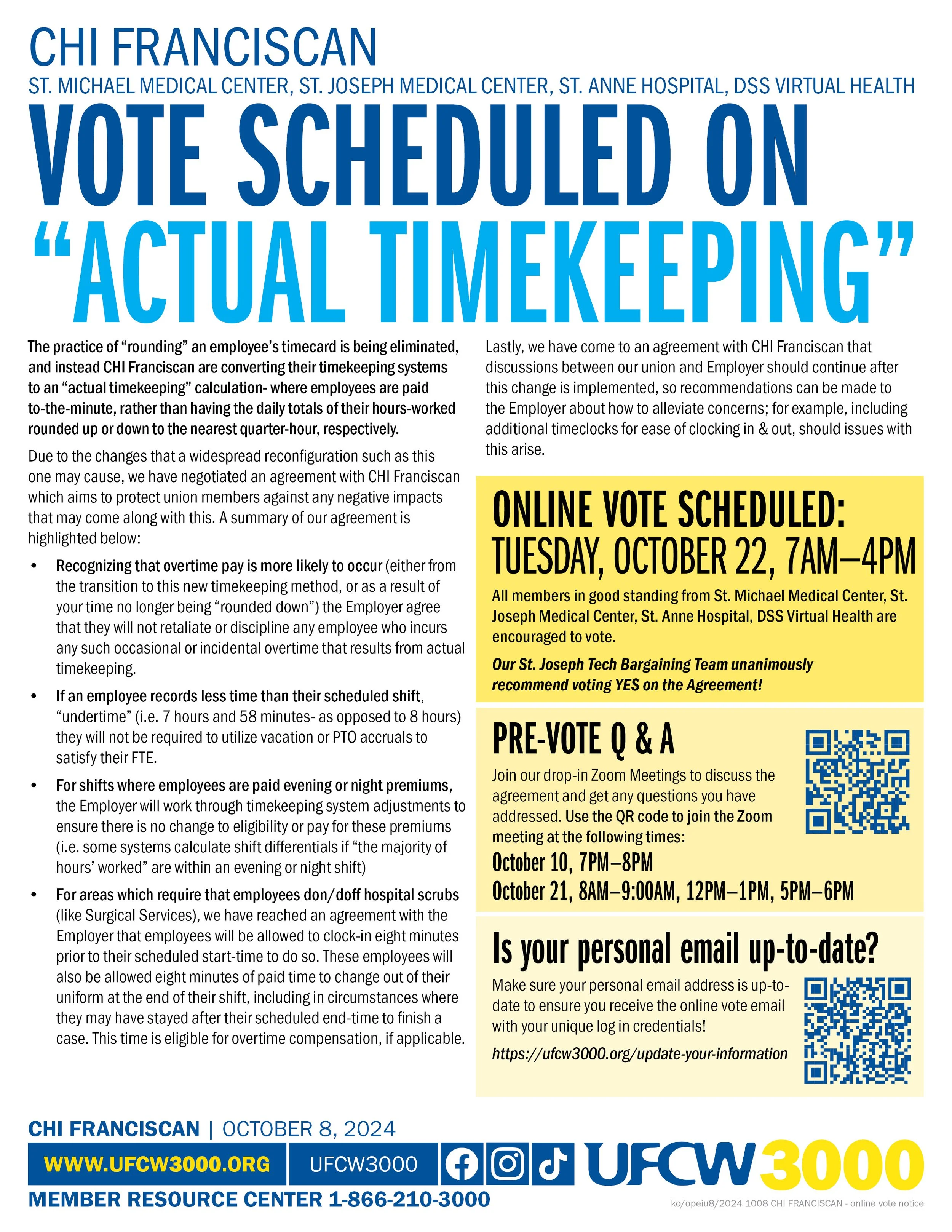 CHI Franciscan Online Vote Scheduled on Actual Timekeeping — UFCW 3000