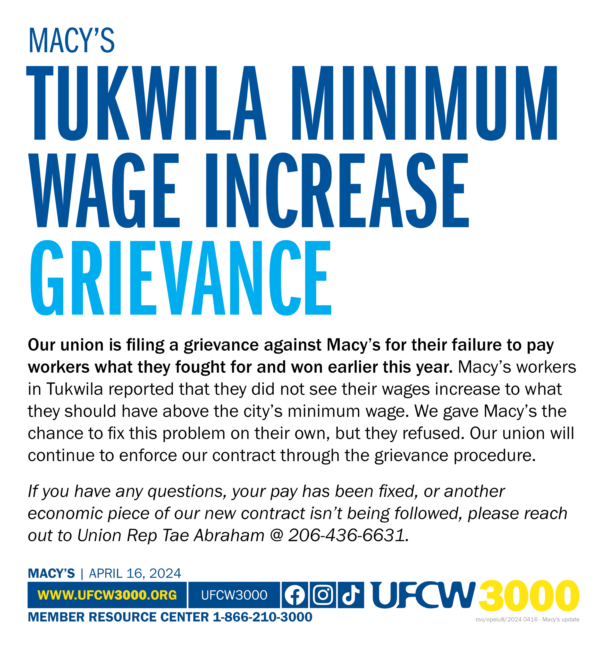 Macy’s Tukwila Minimum Wage Increase Grievance — UFCW 3000