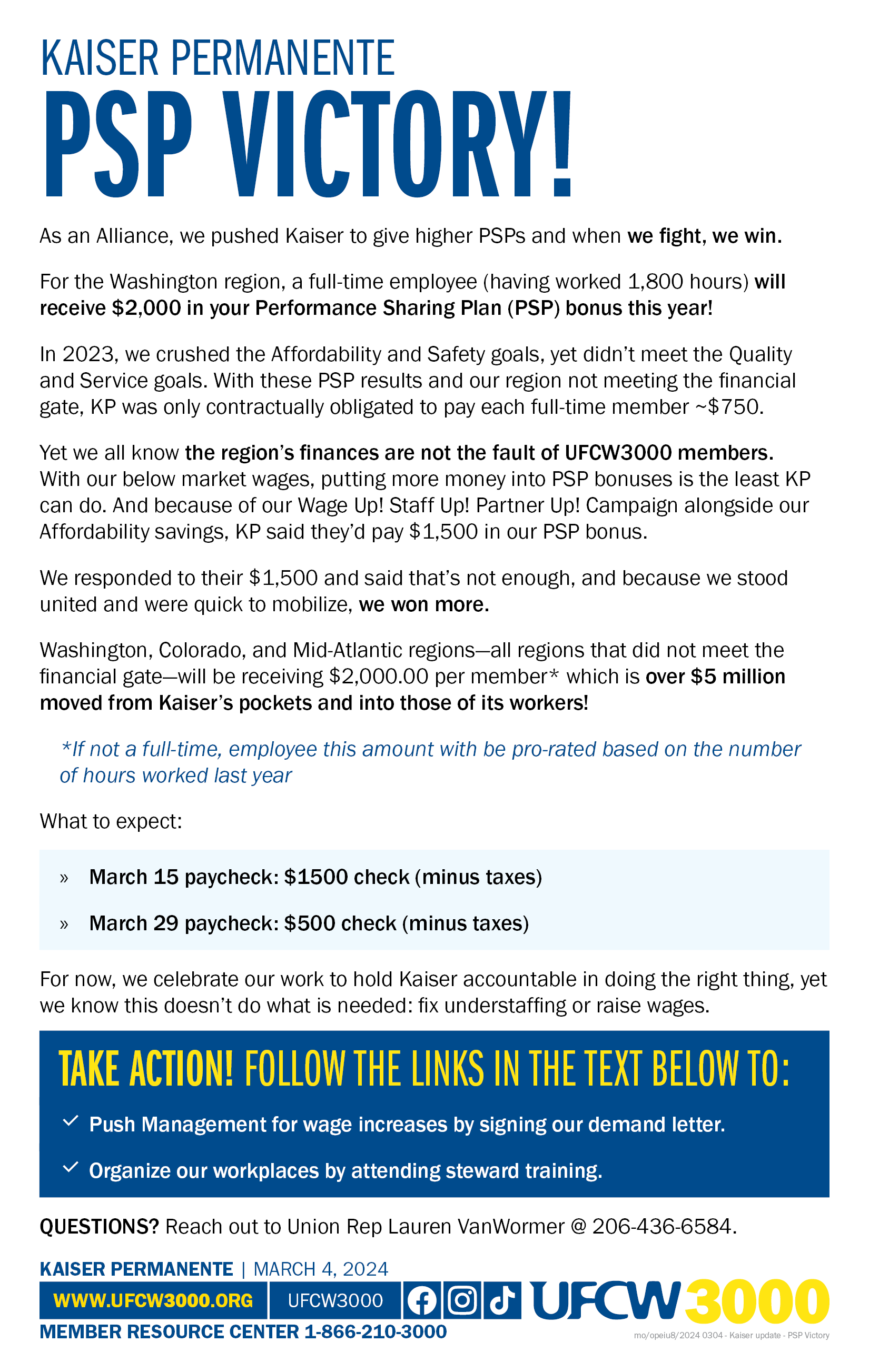 Kaiser Permanente PSP Victory! — UFCW 3000