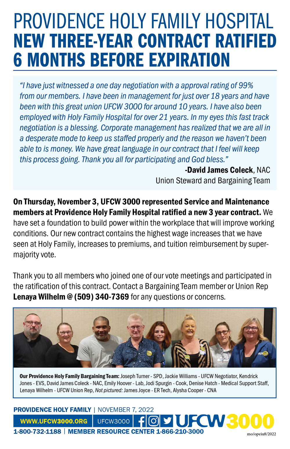 Providence Holy Family Hospital - New three-year contract Ratified 6 months  before expiration — UFCW 3000