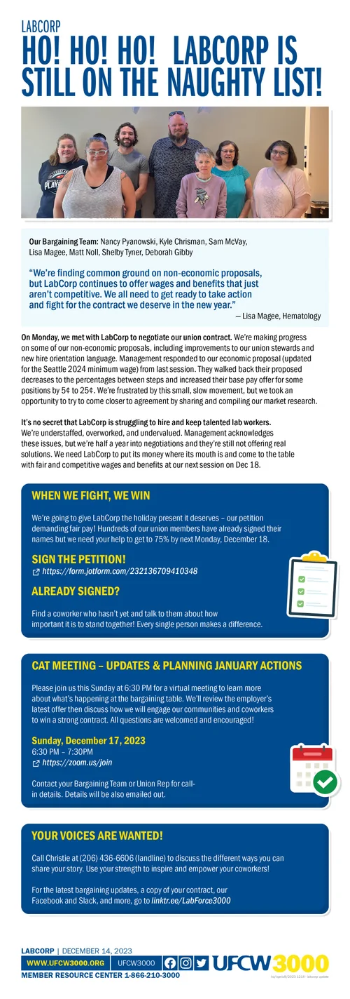 LabCorp Ho! Ho! Ho! LabCorp is Still On The Naughty List! — UFCW 3000