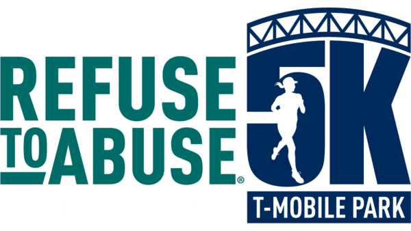bold text reads: "refuse to abuse 5k, t-mobile park." The text includes a cutout of a runner and the roof of t-mobile park.