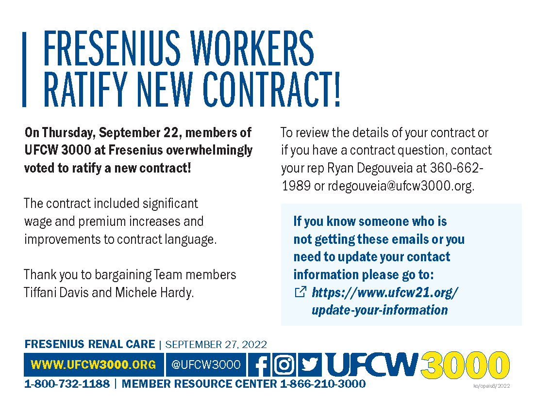 Fresenius Renal Care Workers Ratify New Contract! — UFCW 3000