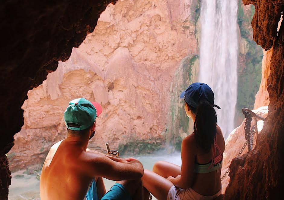 Going through a little cave to get to Havasu Falls