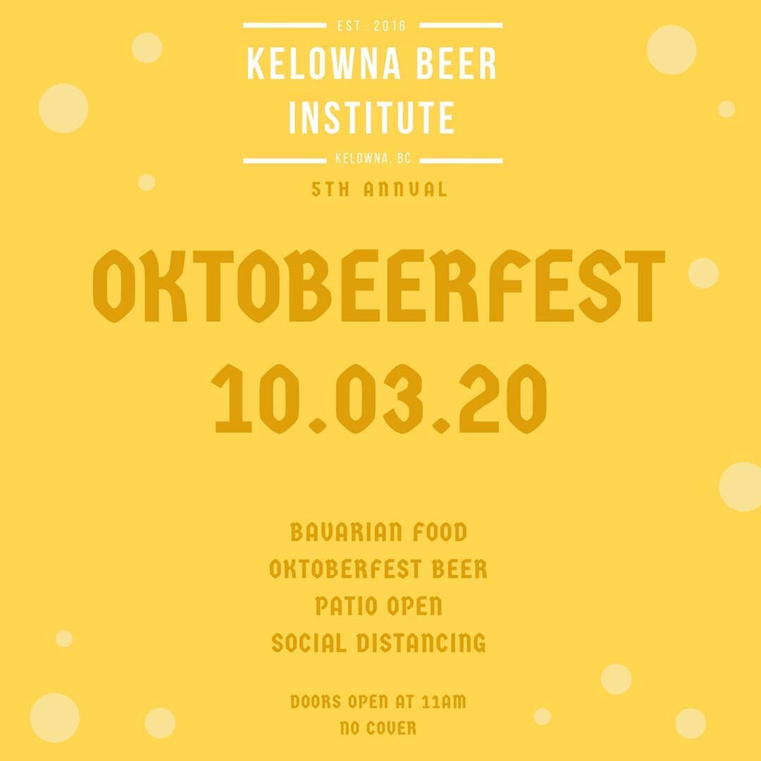 Our 5th annual Oktobeerfest is 10 days away. Will you be joining us this year?

Yes there will be social distancing but there will also be Oktoberfest beer and German food. 🥨

#oktobeerfest #oktoberfest #kelowna #beerinstitute #bccraftbeer #bcaletra