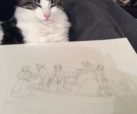 It was turned down initially while we tried a different route. This image was inspired by a drawing of Dayton's first settlers . The settlers traveled North from Cincinnati by Pirouge (a flat bottom boat).