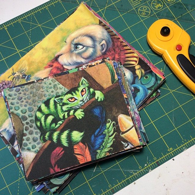 Once the fabric arrives, usually 2 weeks later, I cut the sections apart with a rotary blade cutter.