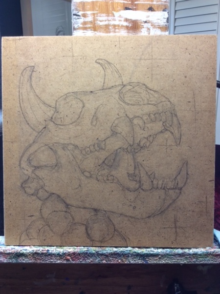 The piece began with a pencil sketch directly on the panel.